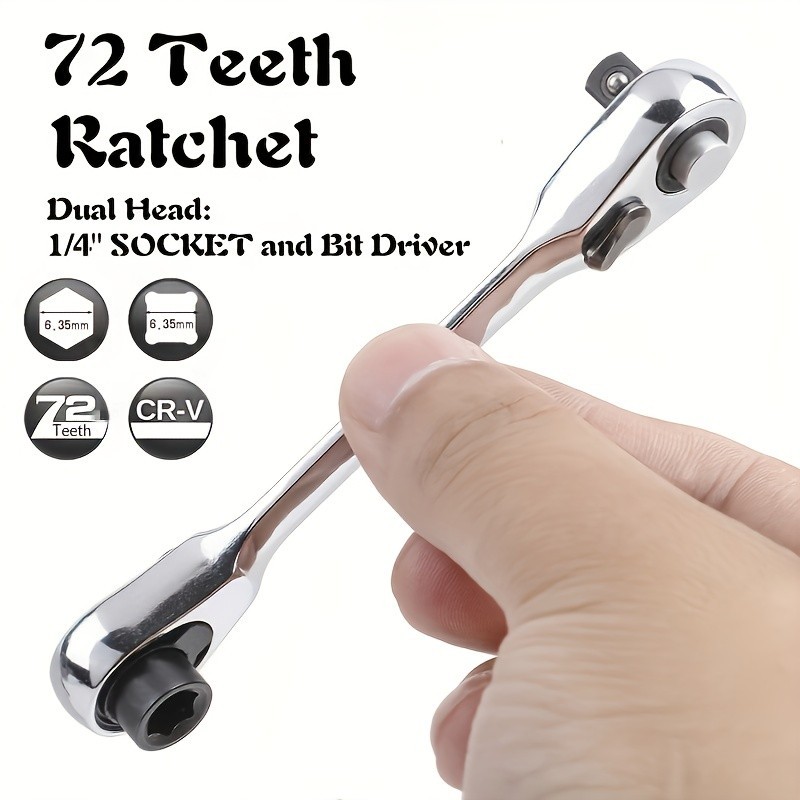 72-Tooth Dual Head Mini Ratchet – 2-in-1 Quick Release Right Angle Wrench 1/4″ D