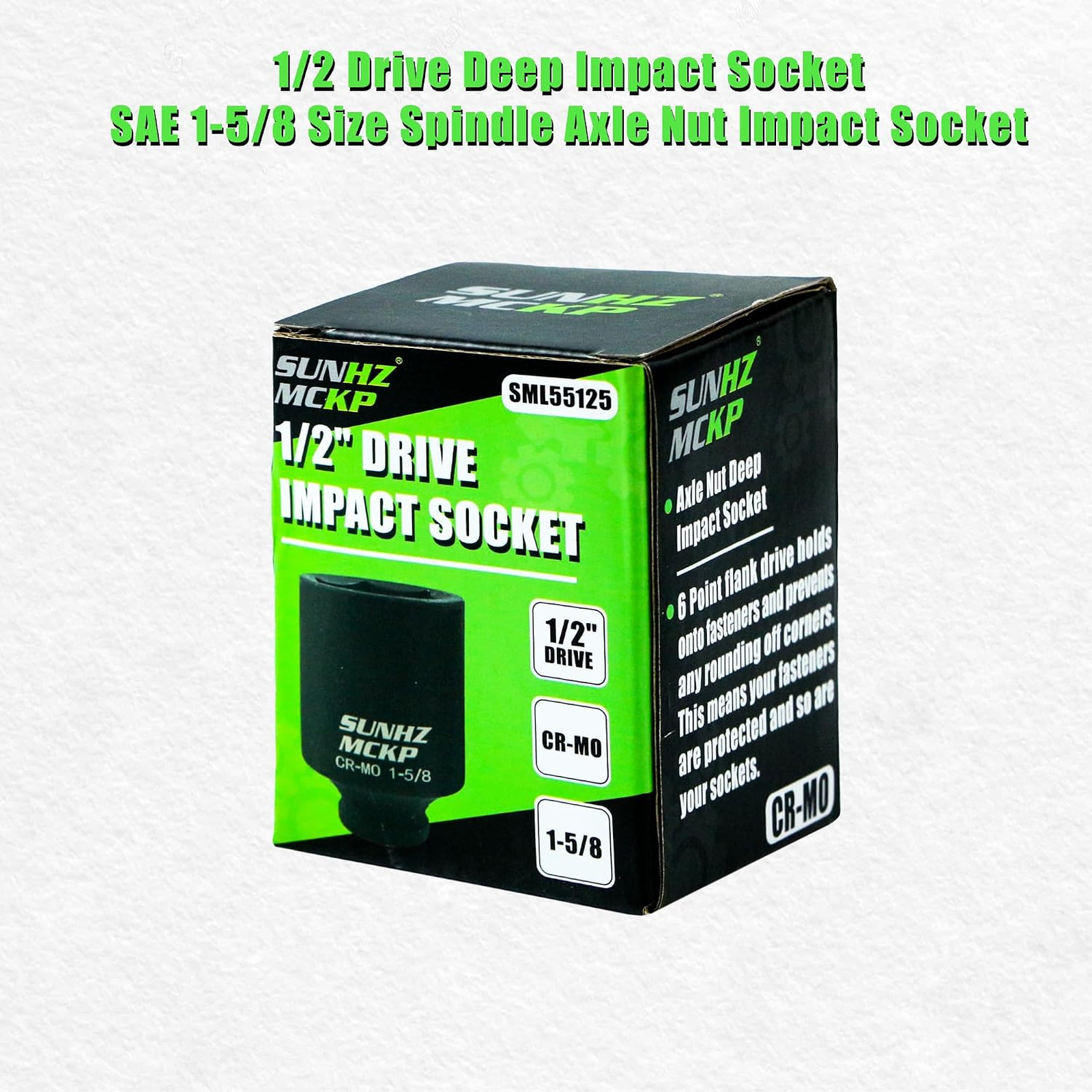 Impact Socket 12 Point Deep SAE 1 5 8 Inch Drive CR MO Axle Nut Impact Grade