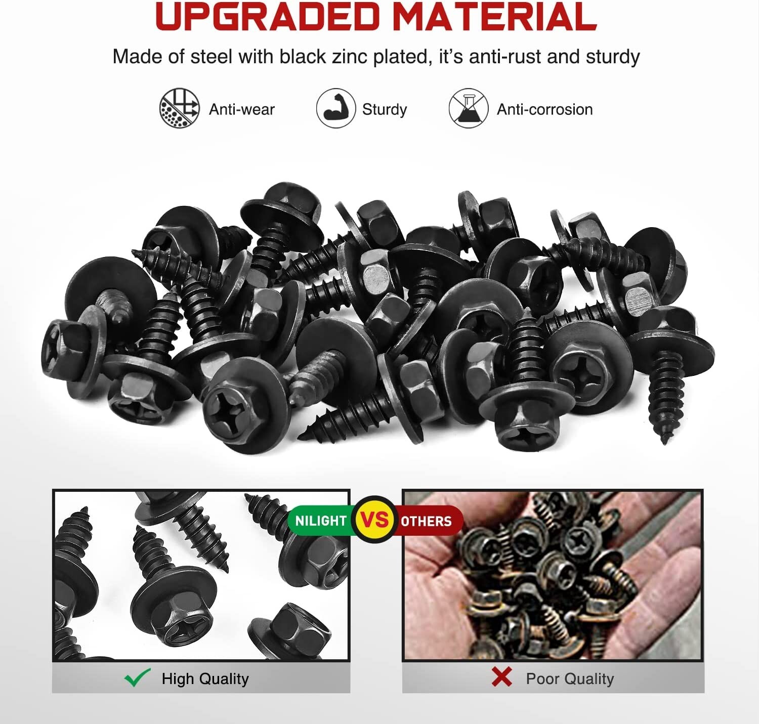 Nilight 25Pcs Hex Head Screw Bolt Fit for 6mm Holes Bumper Cover 2Years Warranty
