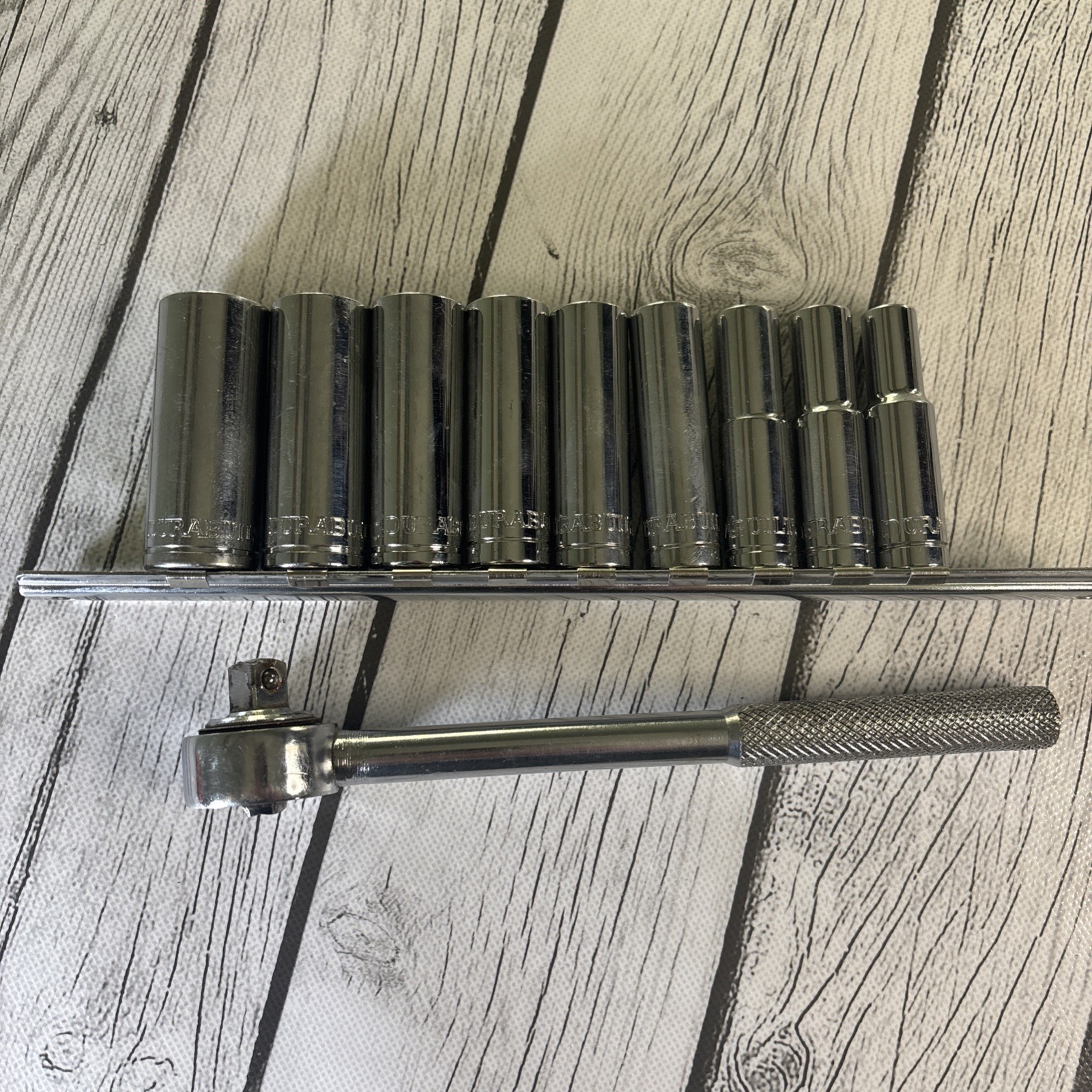Durabuilt Chrome 3/8 Drive Ratchet, 6 Point Deep Sockets Metric 9mm- 19mm Set.