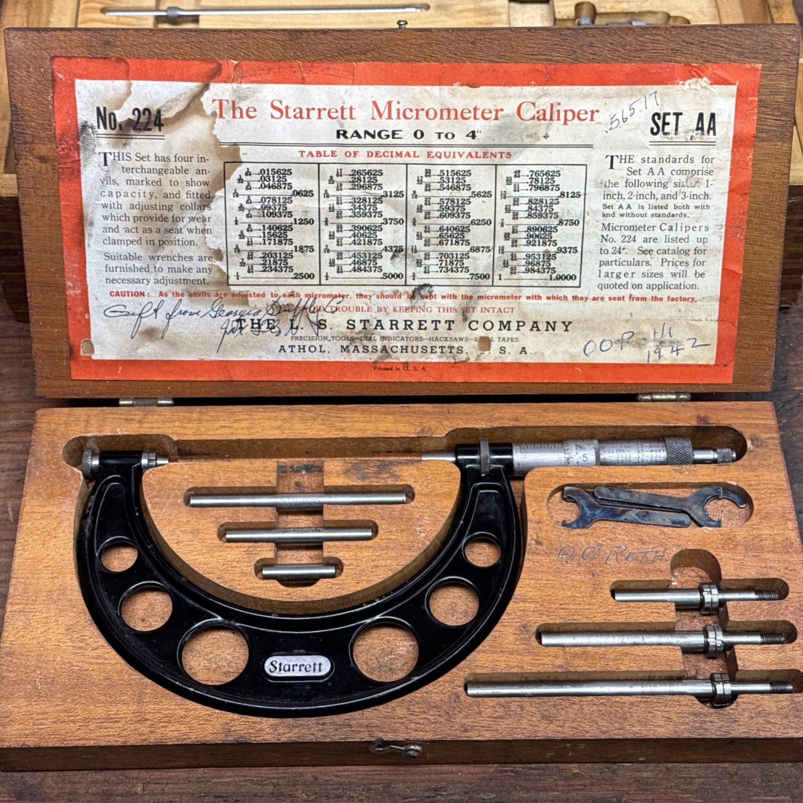 Starrett 916: Auto Service Set W/ Case, 224 & 124 Mics, 452 Bore, 172 Feeler
