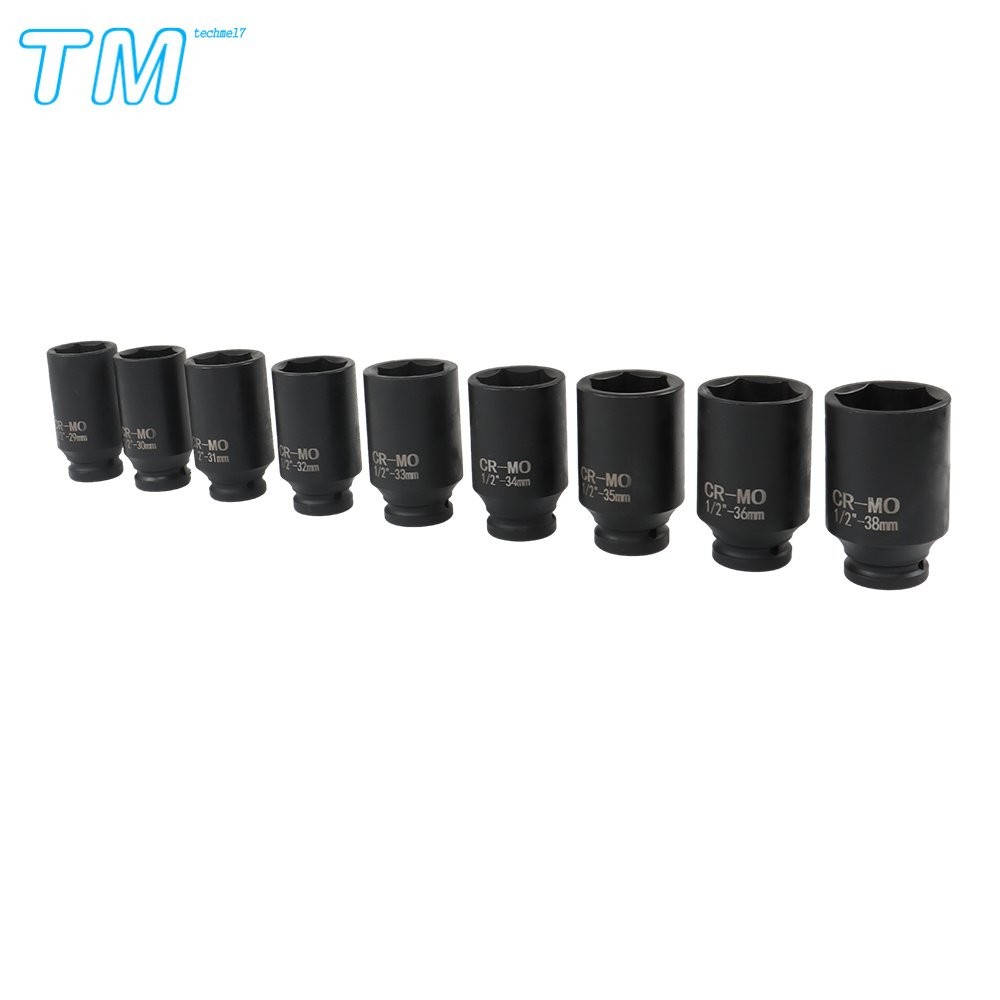 9× 29-38mm Impact Socket Tool Kit 1/2″ Drive Metric Axle Hub Nut Socket 6 Point