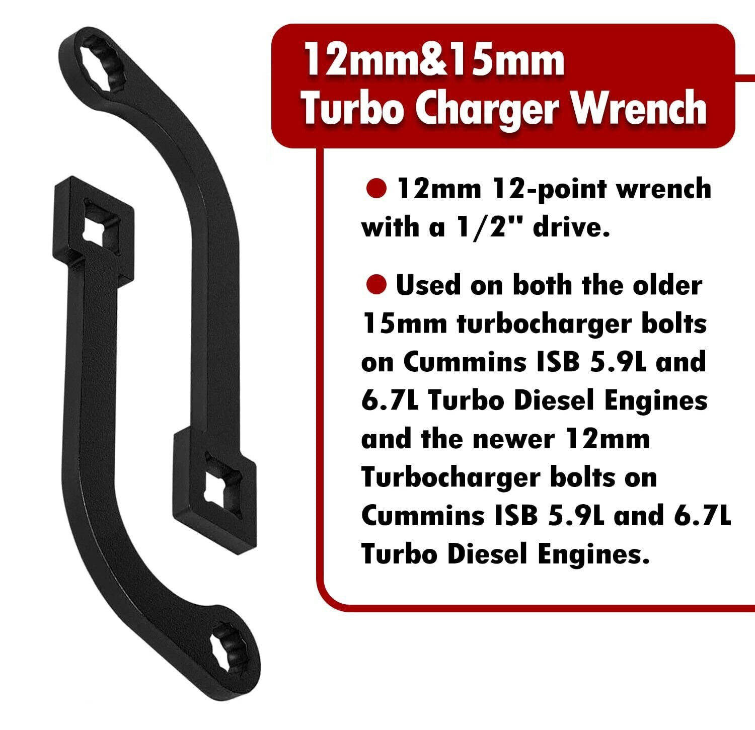 12MM & 15MM Turbo Charger Bolt Wrench Tool Set For Cummins ISB 5.9L 6.7L Diesel