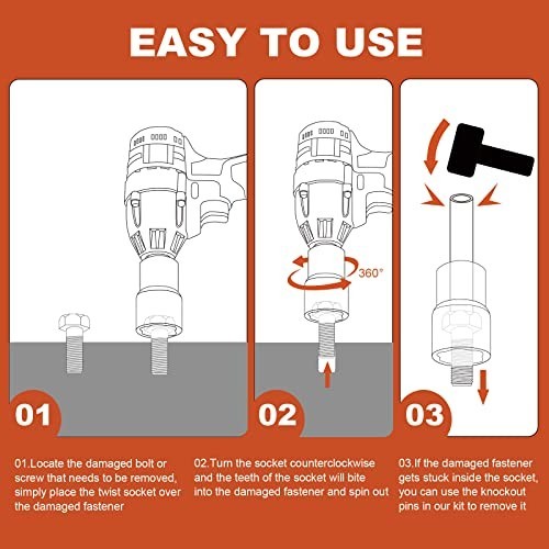 6 PCS Lug Nut Removal Tool Set, Impact Twist Socket & Bolt Extractor, 17-22MM