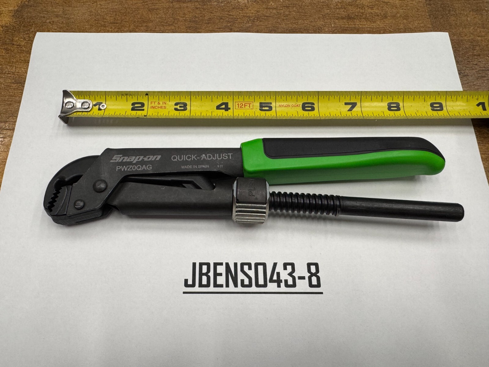 Snap-on Tools NEW GREEN 8-5/8″ Soft Grip Quick Adjust Pliers Wrench PWZ0QAG