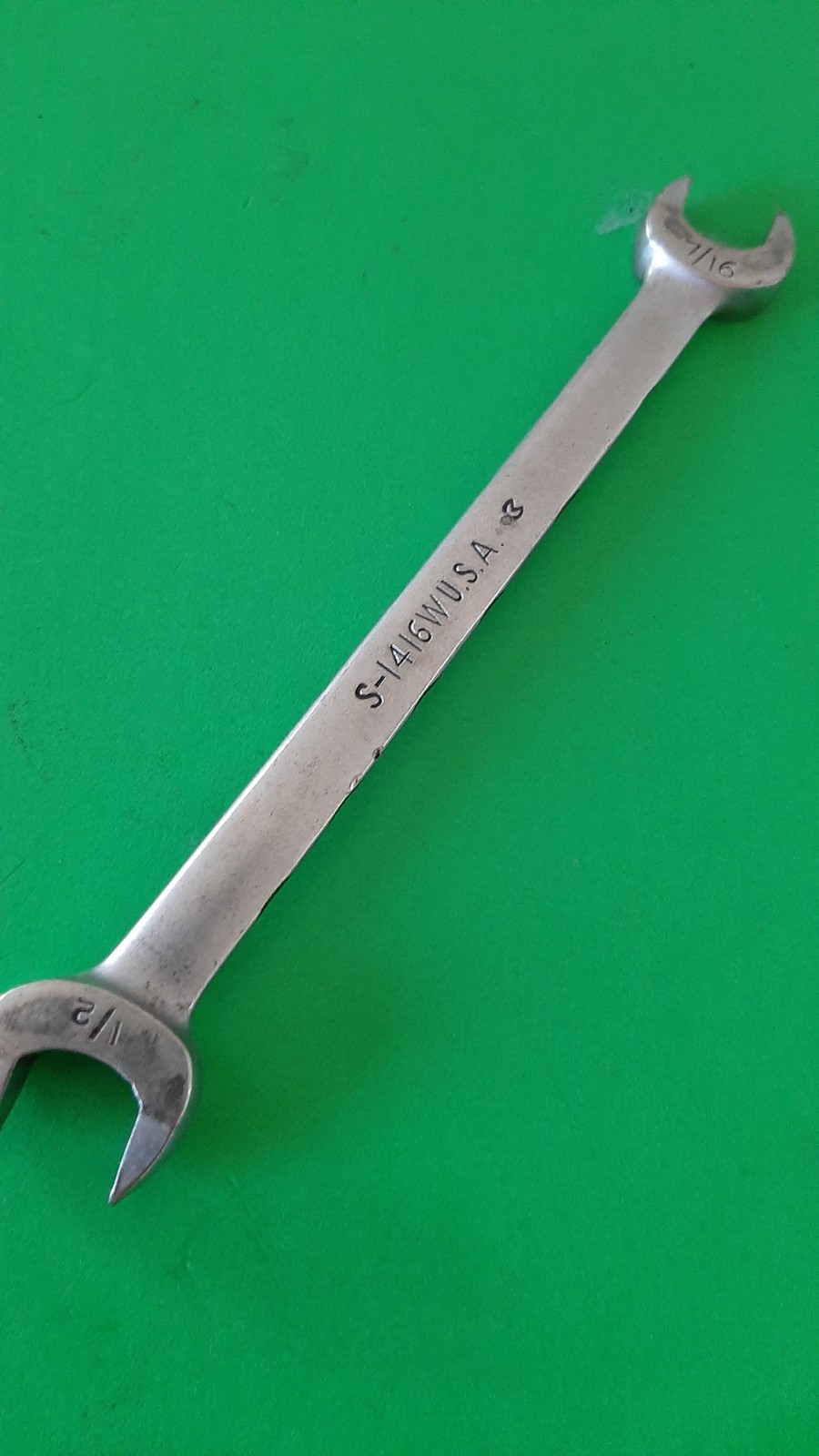 Snap-on Tools S1416W 1/2” x 7/16” 6pt Point Tapered Open-end Wrench USA ENGRAVED