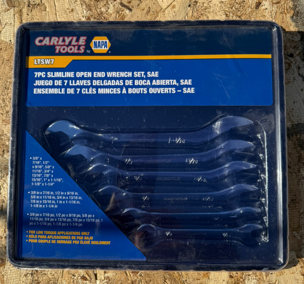Napa Carlyle LTSW7, 7pc. Slimline Open End Wrench Set SAE. NEW