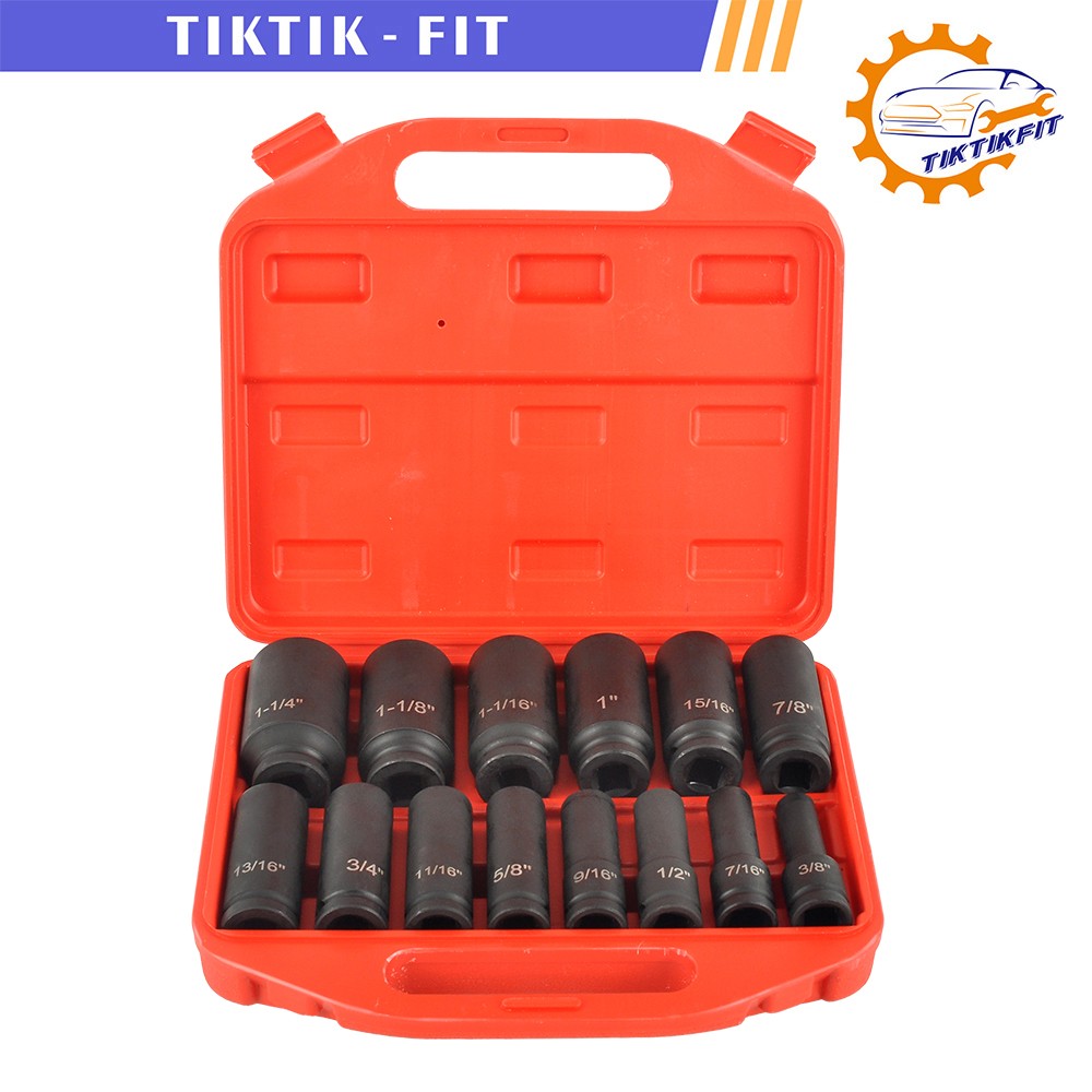 1/2″ Drive 6 Point Impact Socket Set Standard SAE Sizes CR-V 3/8″ to 1-1/14″