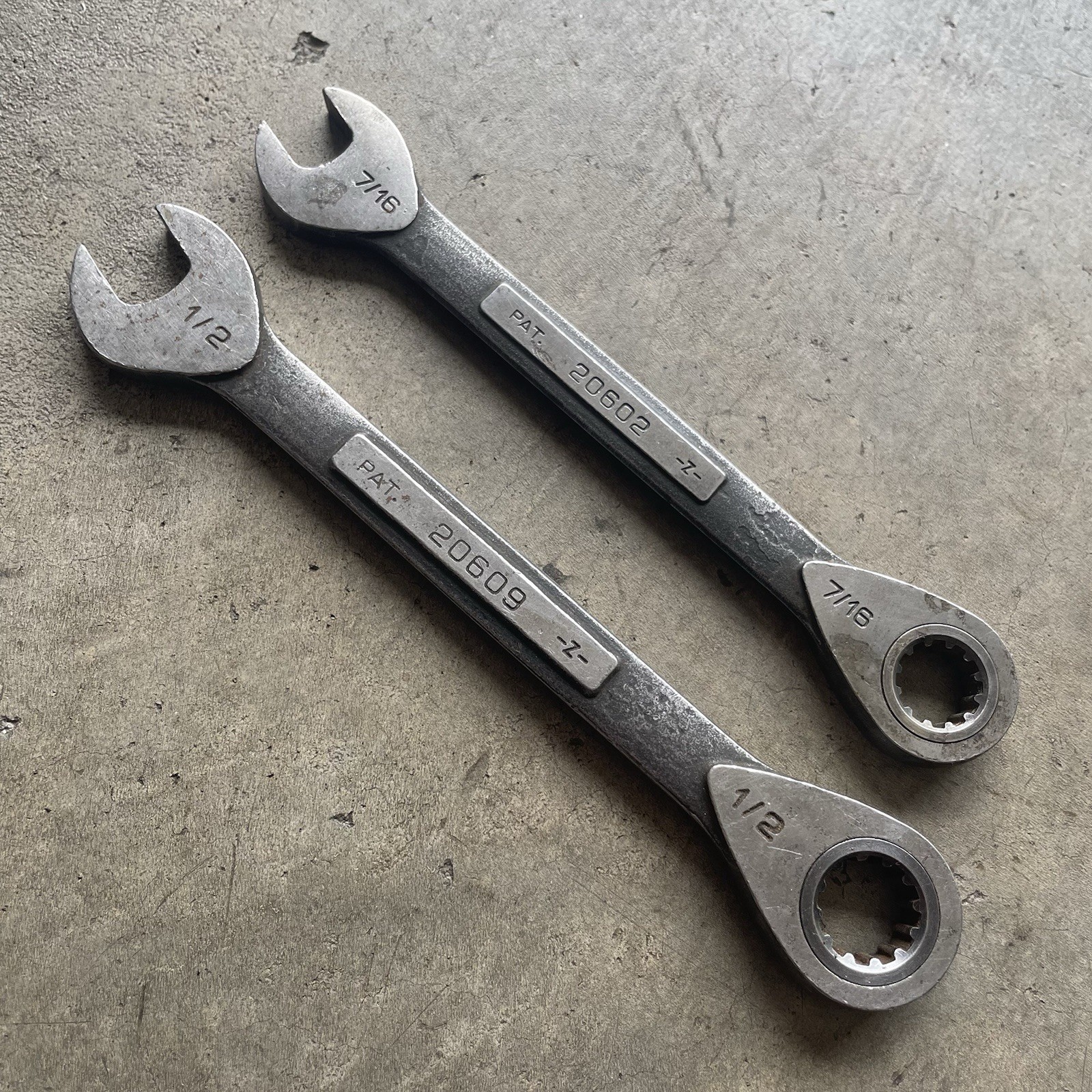 Lot of 2 Craftsman Ratcheting Combination Wrenchs 12 Pt 20602, 20609 1/2″, 7/16″