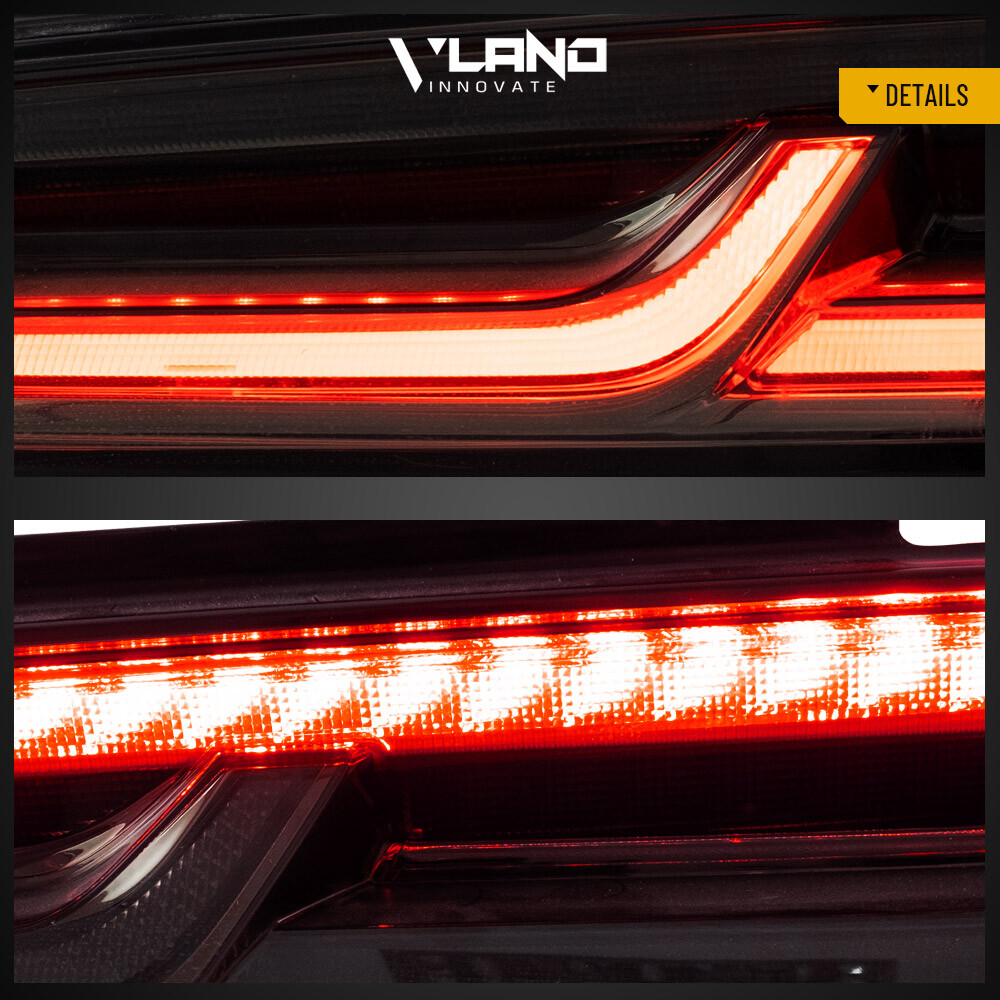 VLAND LED Tail Lights For Chevy Camaro 2016-2018 DRL FULL Smoke Red Signal Light