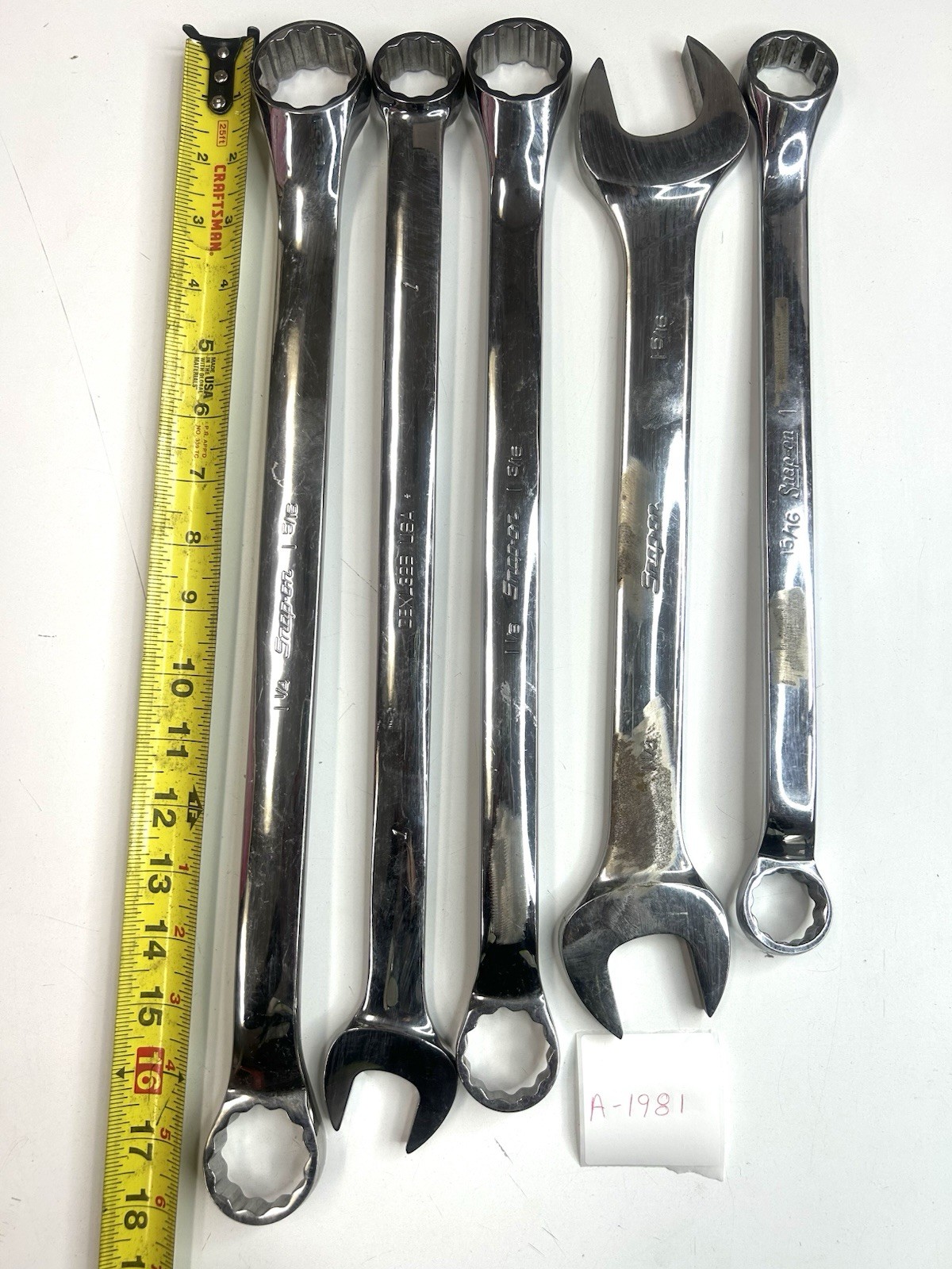 A-1981 Snap-on Large SAE Combin Wrench Lot 15/16 1” 1-1/8 1-3/16 1-1/4 1-5/16