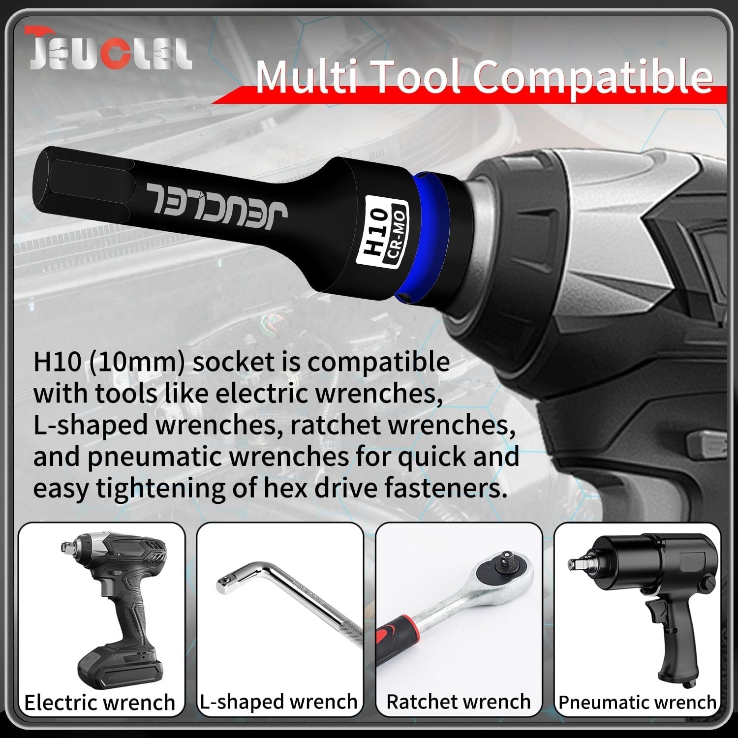 10mm Hex Impact Bit Socket, H10 1/2″ Drive Allen Socket, Cr-Mo | 3-Inch, Leng…