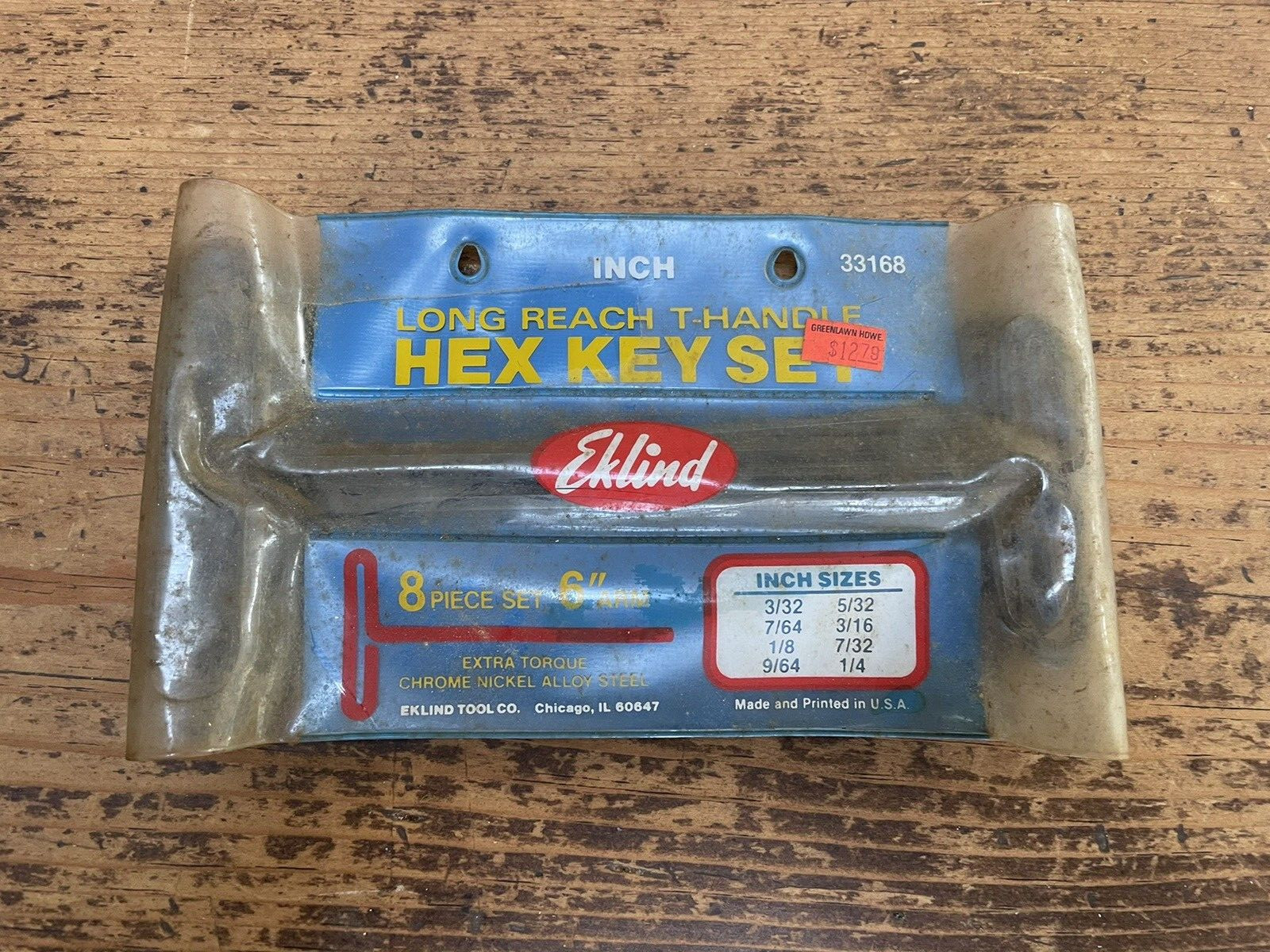 Eklind Tool Hex T-Key 6”, 8 Pce Set SAE, 3/32-1/4, Reusable Pack, See Descrip.