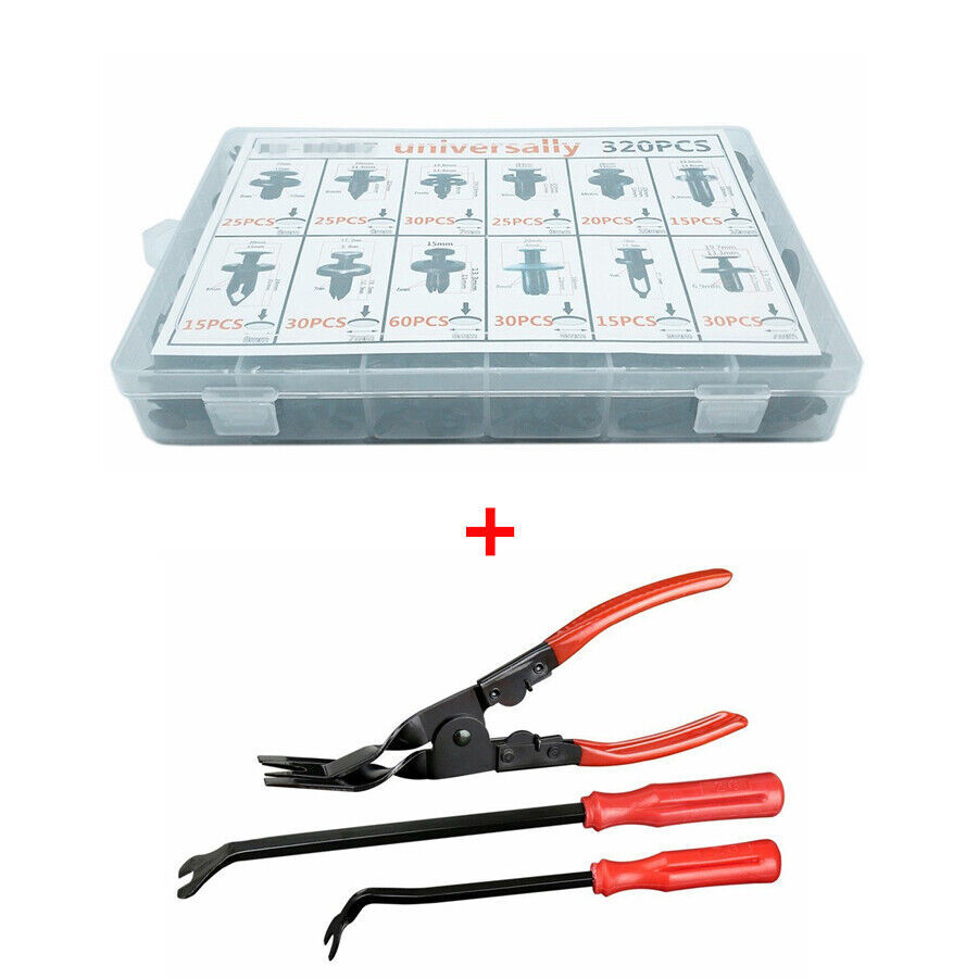320 Pcs Automobile Plastic Fasteners Clips+3*Fastener Remover Plier Repair Tools
