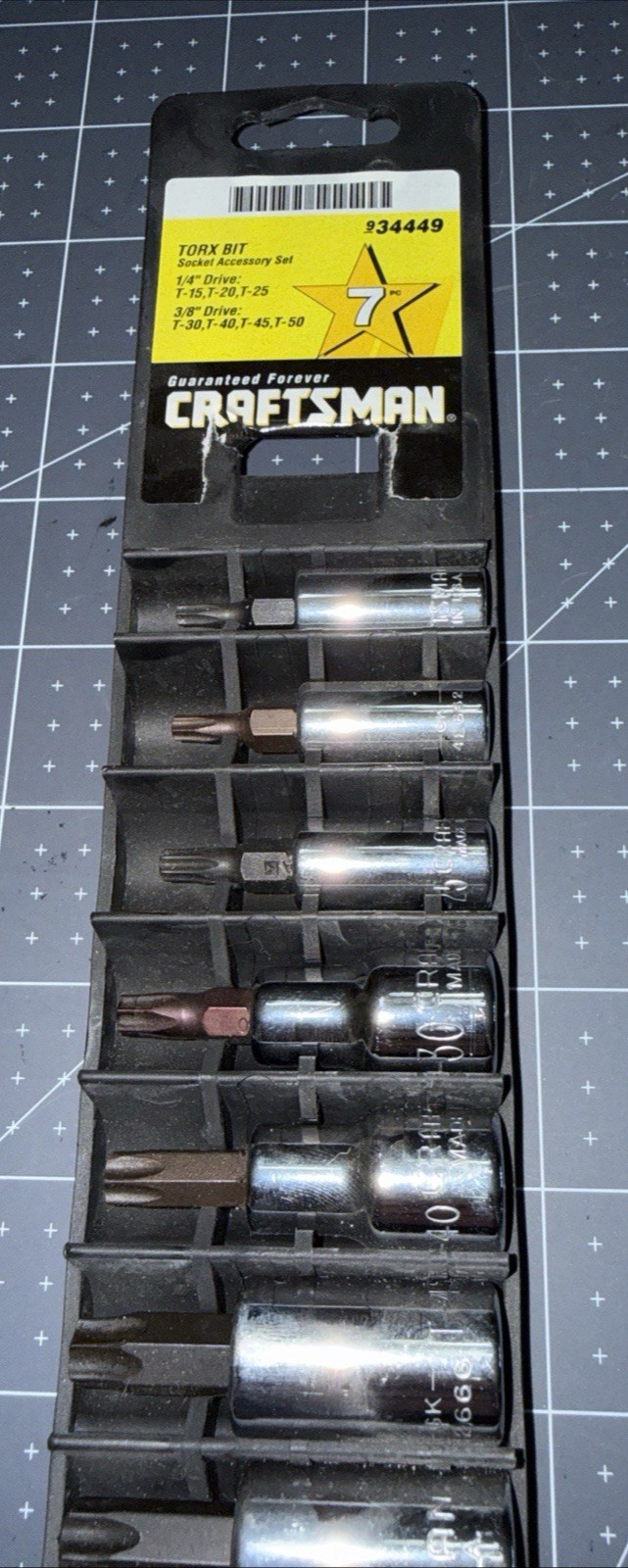 Craftsman 934449 Torx Bit Socket Set 7pc 1/4″ -3/8″ Drive T15-T50 GK Made USA