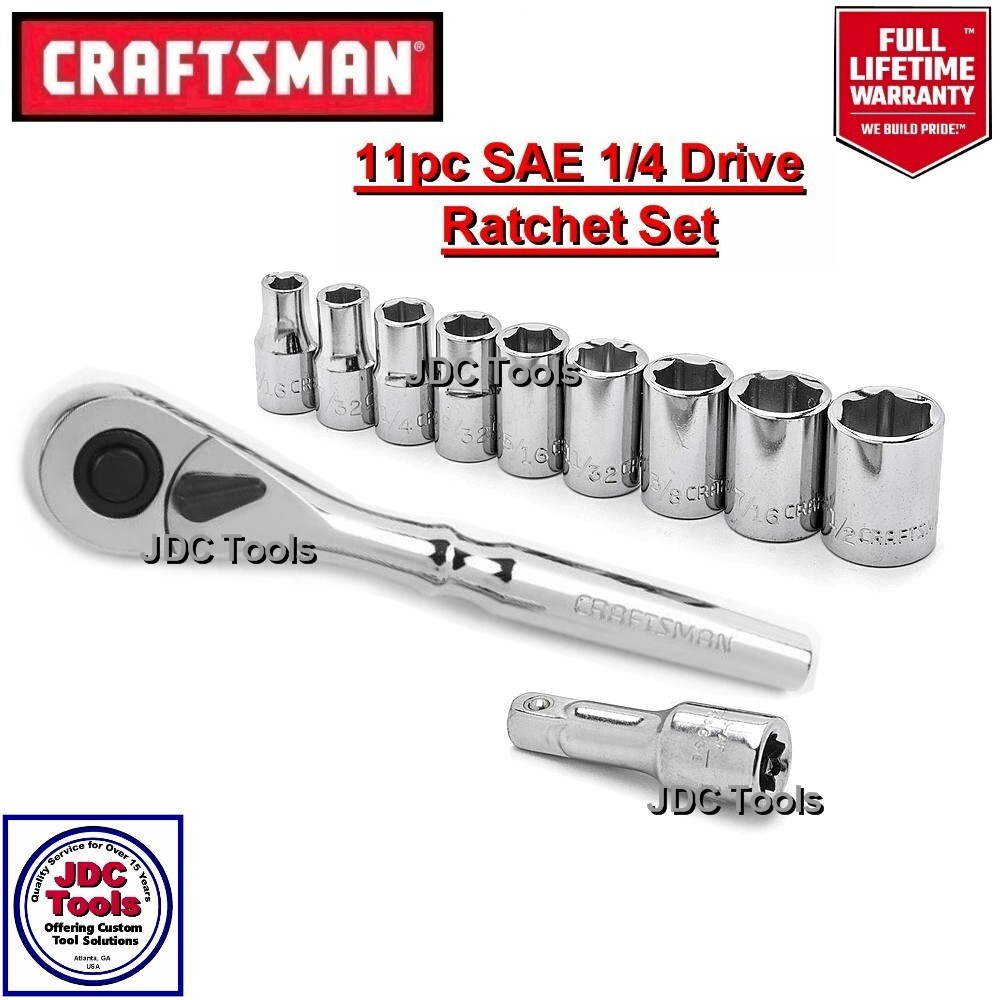 CRAFTSMAN TOOLS 11 pc 1/4 Drive SAE Ratchet Socket Set w Case