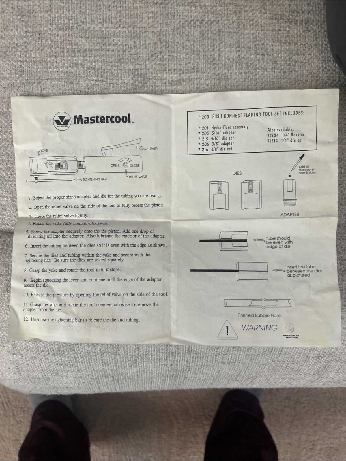 Mastercool 71200 Push Connect Flaring Tool Set N O S