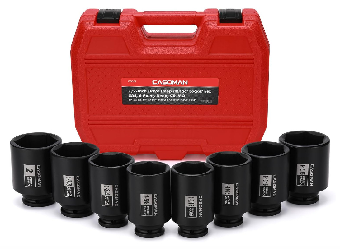 1/2″ Deep Impact Socket Set-SAE, 1-9/16″ to 2″, 6-Point, Spindle Axle Nut Socket