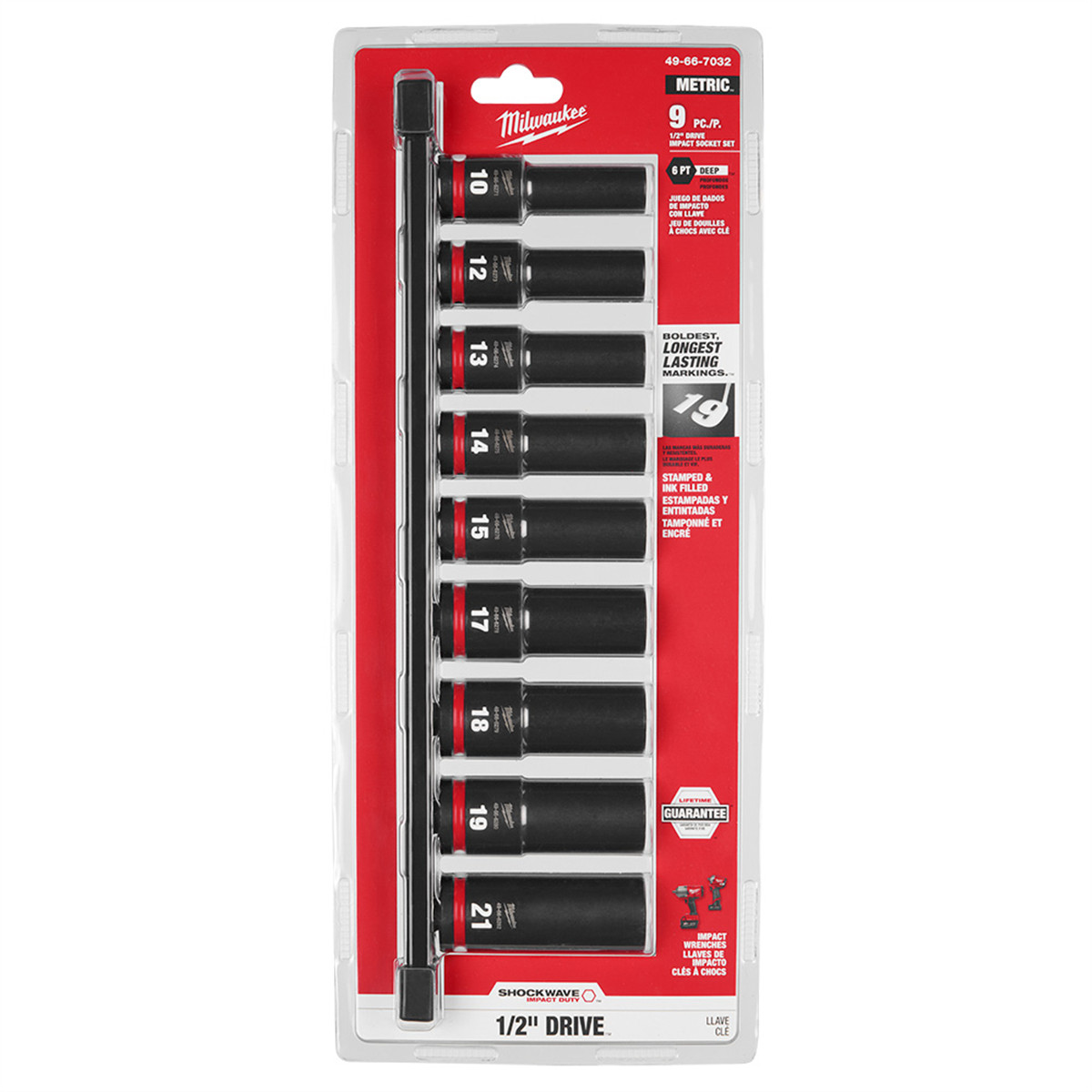 Milwaukee Tool 9PC SHOCKWAVE Impact Duty 1/2″ Drive Metric Deep 6 Point Socket S