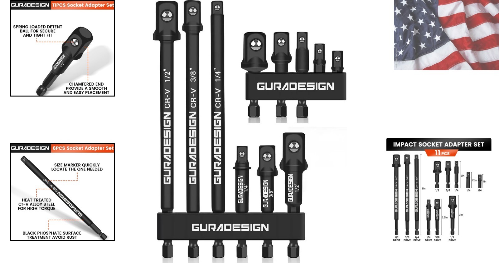 11-Piece Impact Socket Adapter Set – 3/6 Inch Hex Shank, Drill & Driver Adapt…