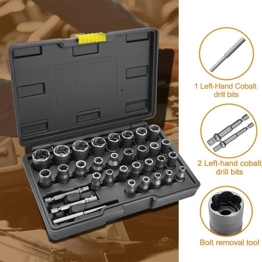 31+1pcs Stripped Bolt Extractor Socket Set, Designed for Removing Damaged, Ruste