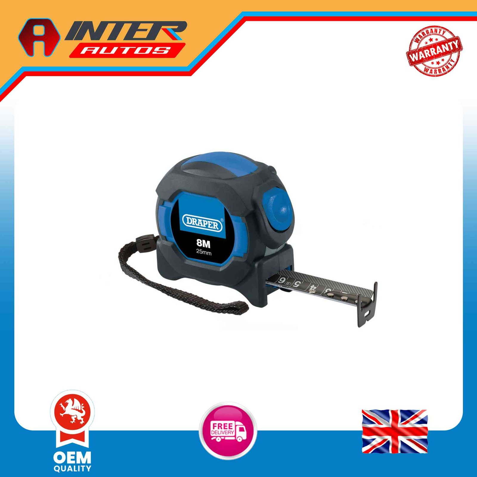Draper Auto Lock Measuring Tape, 8m-26ft x 25mm 04771