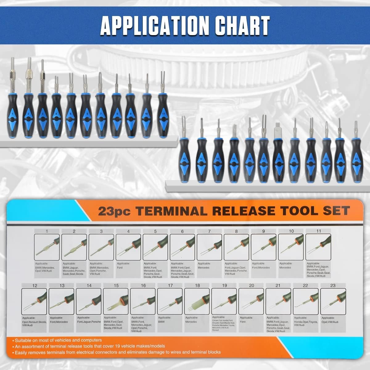 23PCS Terminal Removal Tool Kit Automotive Electrical Pin Extractor Tool Set US