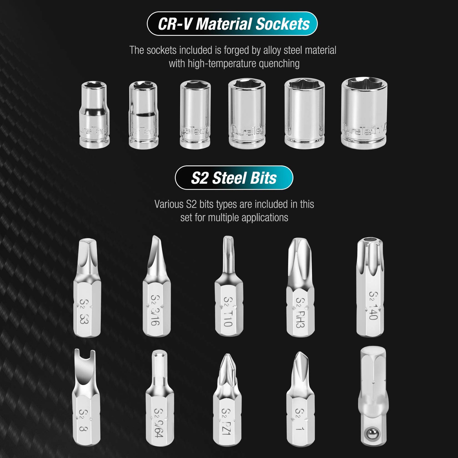 DURATECH 56-Piece 1/4″ Mini Ratchet Wrench and Pocket Size, Silver, Black