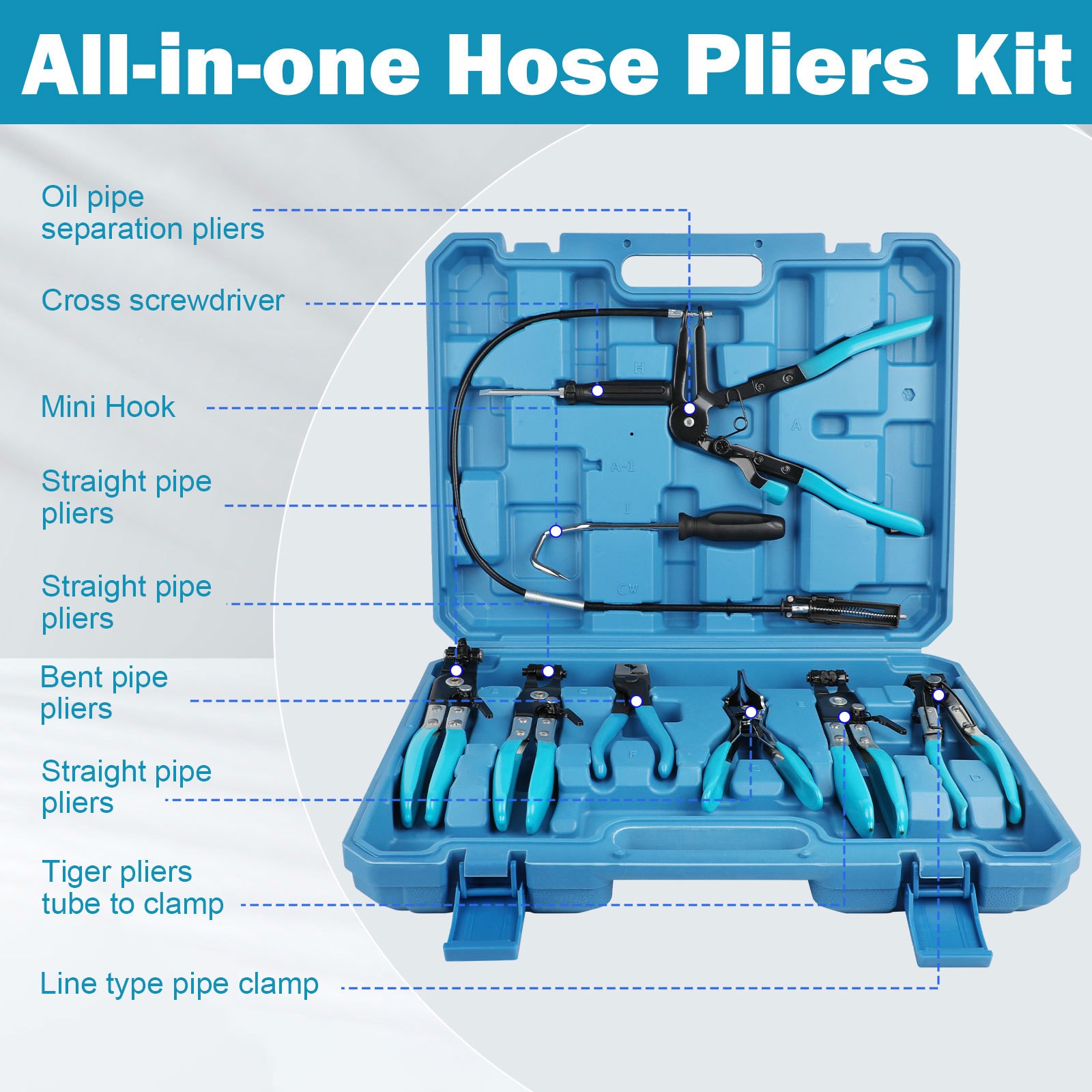 Hose Clamp Clip Remover Pliers Wire Long Reach Kit Fuel Oil Water Hose Tool 10PC