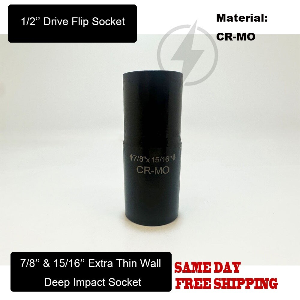 1Pc 1/2″ Drive 7/8» – 15/16» Extra Thin Wall Deep Impact Flip Socket CR-MO