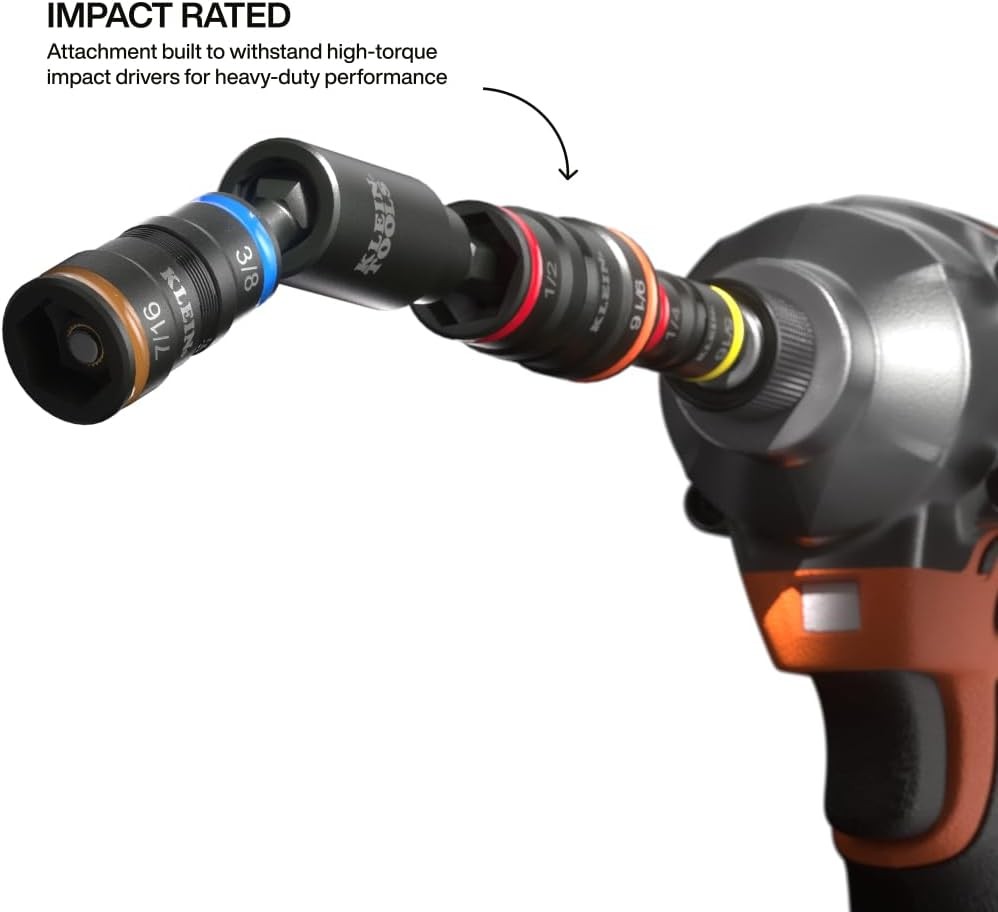 Swivel Flip Impact Socket Set SAE 6 Sizes w/ 25° Adapter Nut Driver Tool