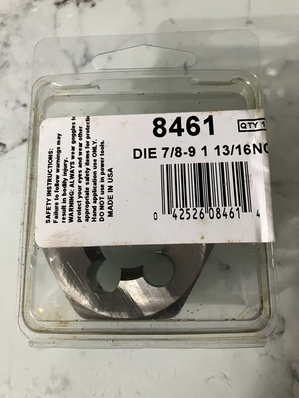 Hanson 8461, 7/8-9 x 1-13/16″ Hex Rethreading Die Carbon Steel RH NOS
