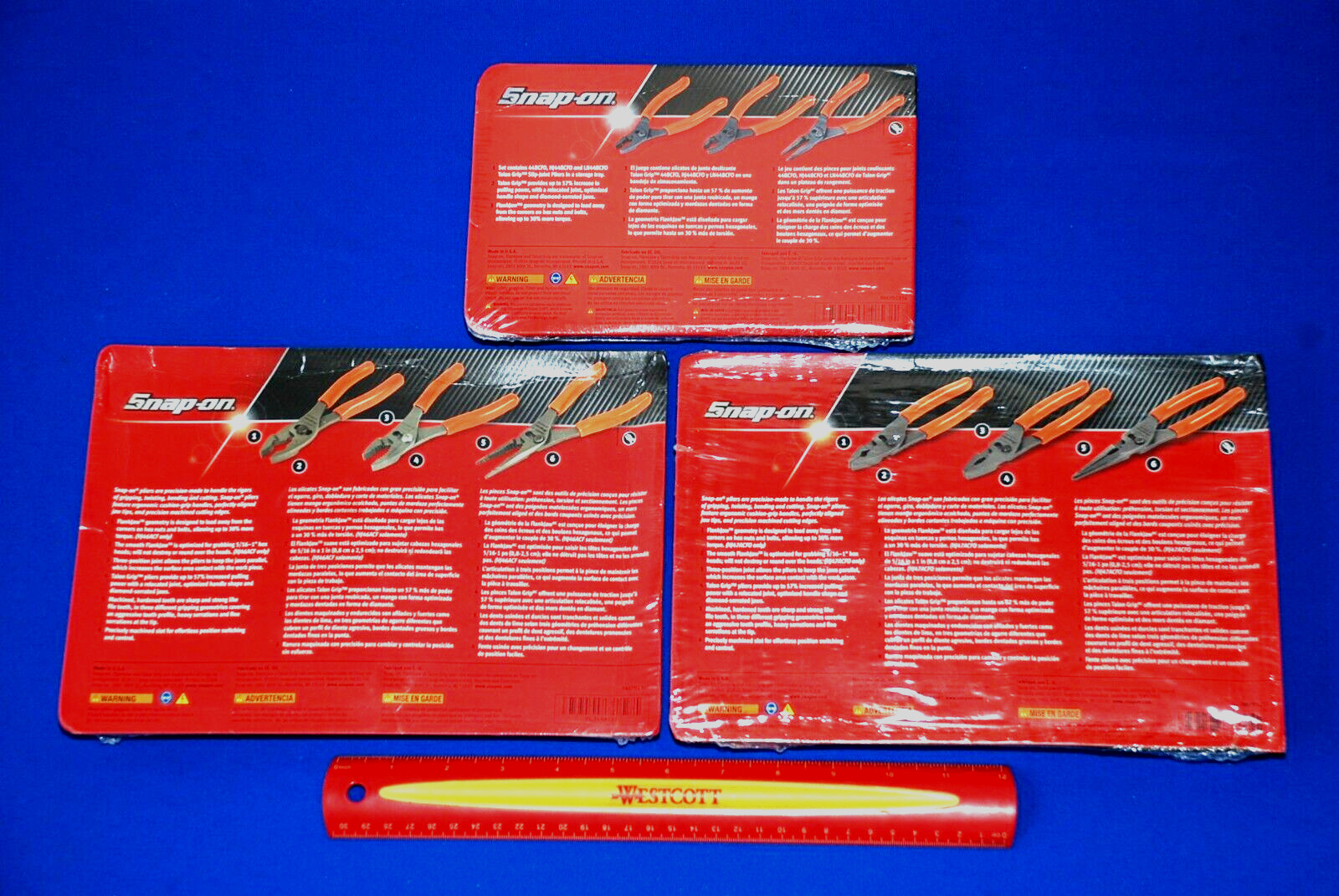 Snap-On NEW 9 PIECE 4″, 6″ & 8″ Orange Talon Grip Slip-Joint Pliers Set