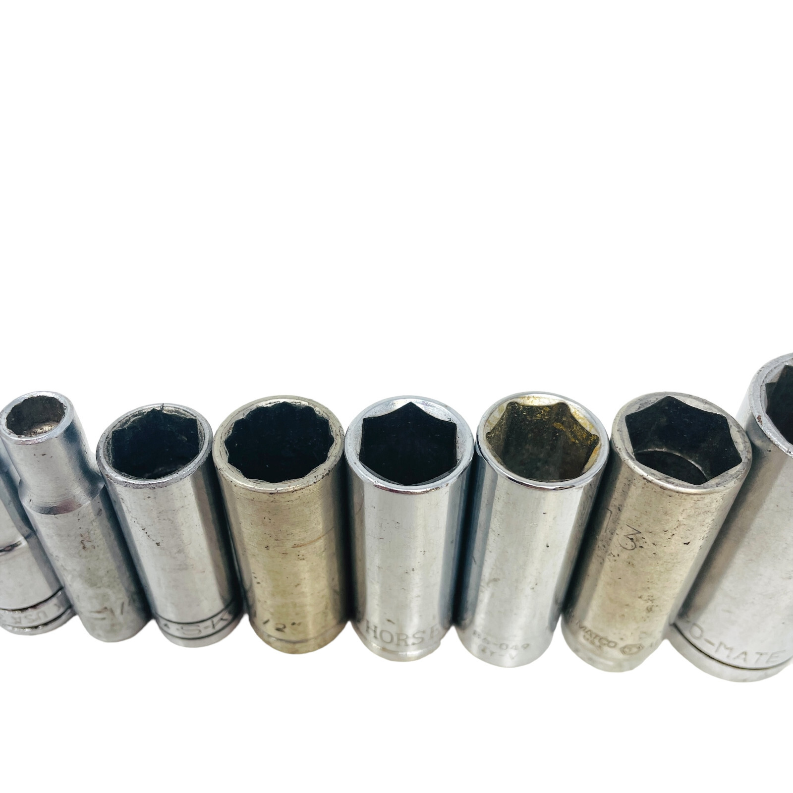 10 Pcs Craftsman, SK and Assorted 43577, 3/8, 1/2, 3/8 in Drive Deep Socket Set