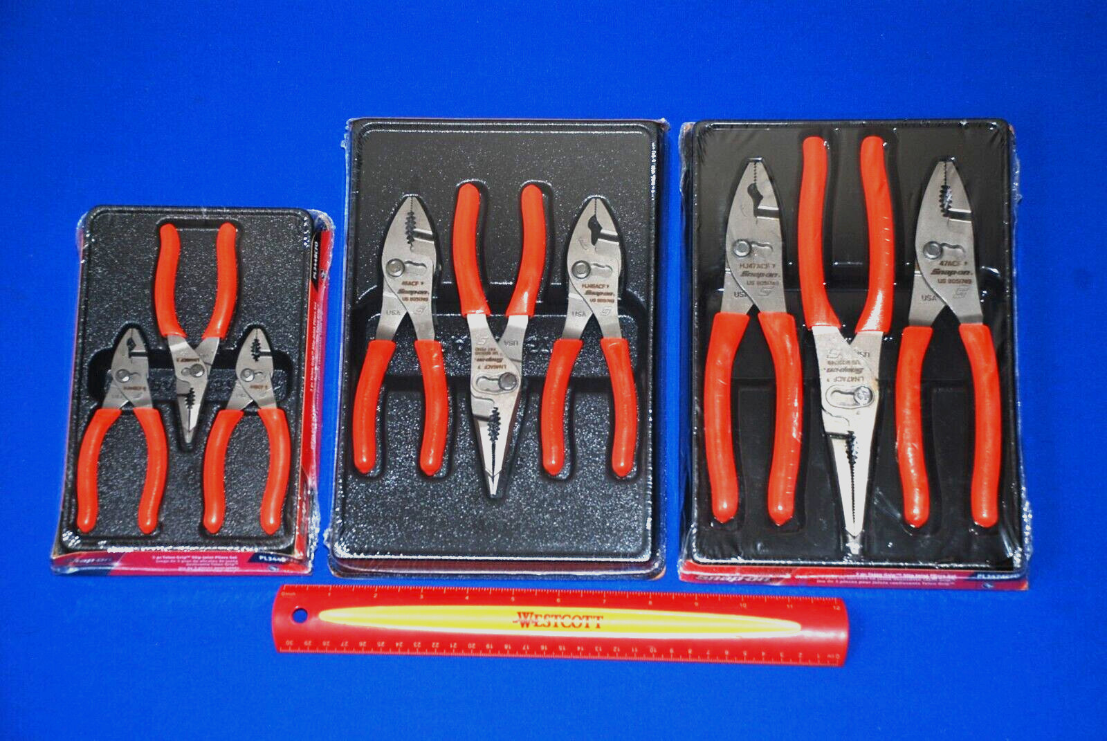 Snap-On NEW 9 PIECE 4″, 6″ & 8″ Orange Talon Grip Slip-Joint Pliers Set