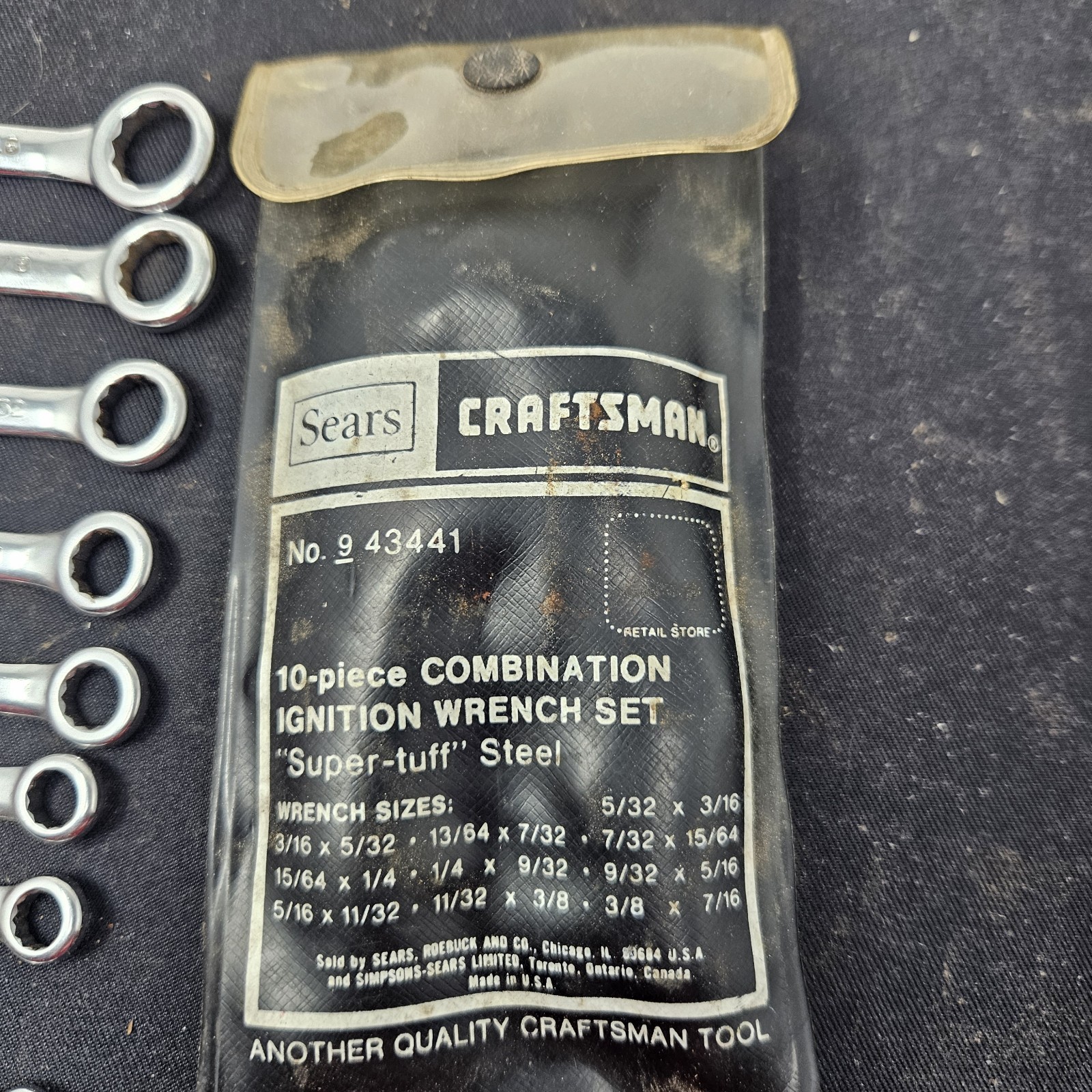 Craftsman 9 4306 Super-tuff 7 PC Set SAE Open End Ignition Wrench W/case USA