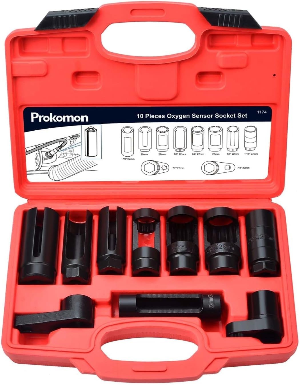 10pc O2 Oxygen Sensor Socket Wrench Removal Tool 3/8″ 1/2″ Drive x 7/8″ 22mm Set