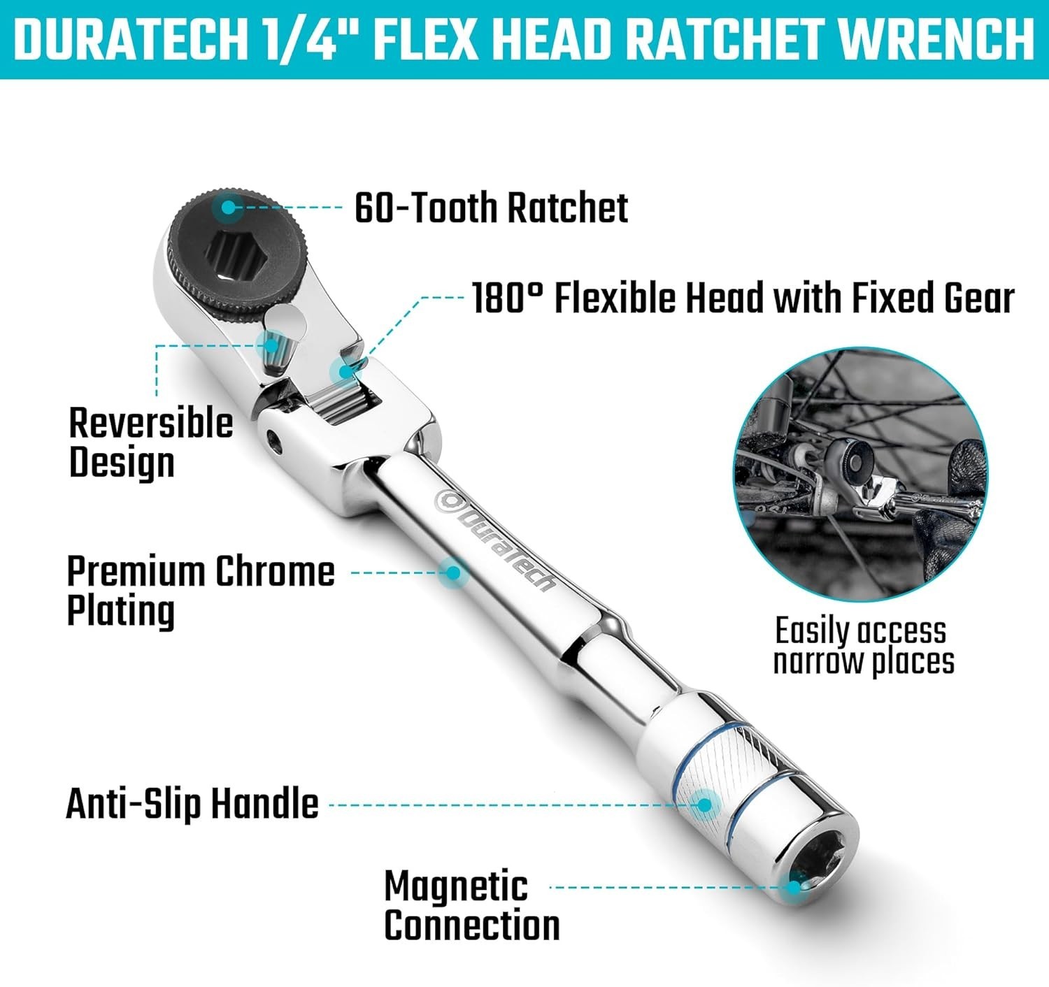 1/4 Inch Flex Head T-Handle Ratchet Mini Wrench Set with Hex Bit Extension