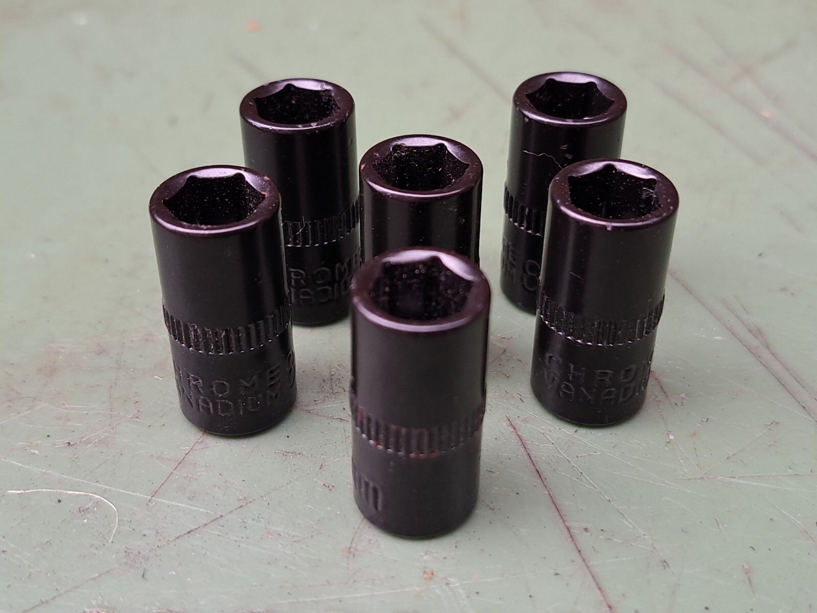8mm 1/4 Black Chrome Vanadium Socket Metric x 6 Pcs