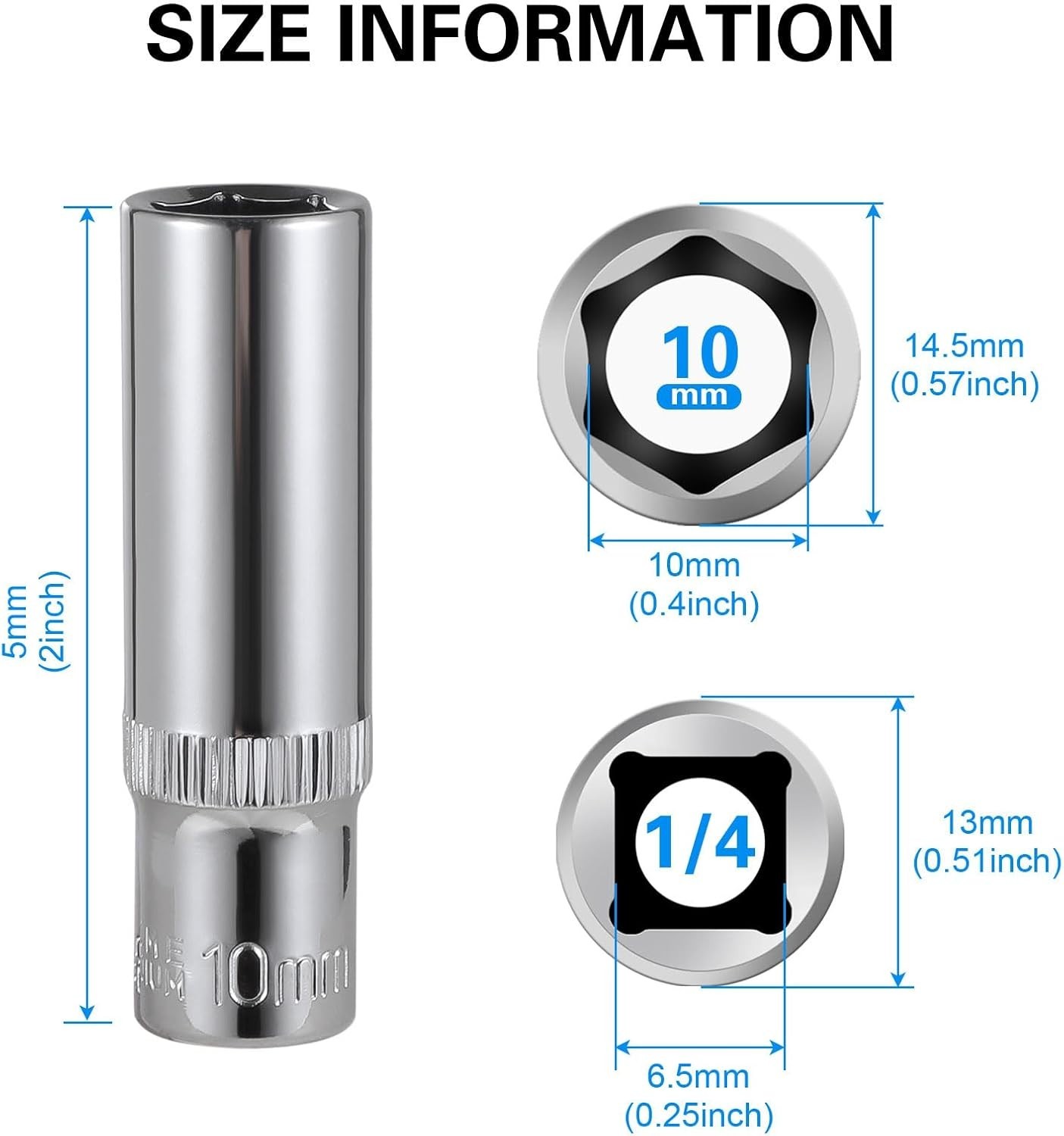 9-Piece 10mm Deep Sockets, 1/4-Inch Drive, 6-Point, Corrosion Resistance,…