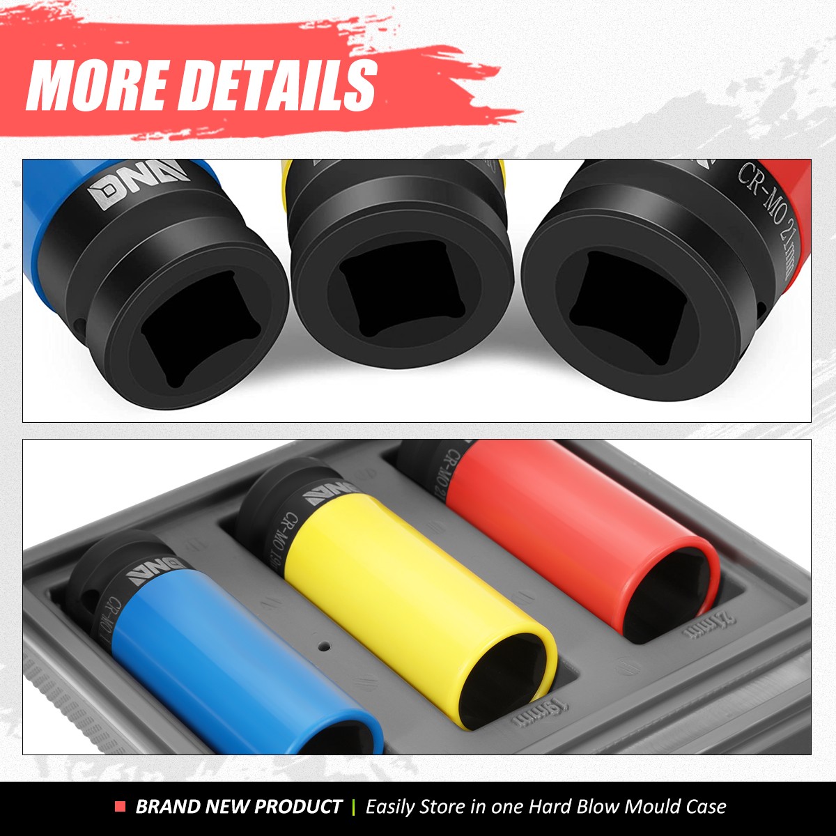 3Pcs 1/2-Inch 17/19/21mm Drive Wheel Protector Impact Lug Nut Bolt Socket Set