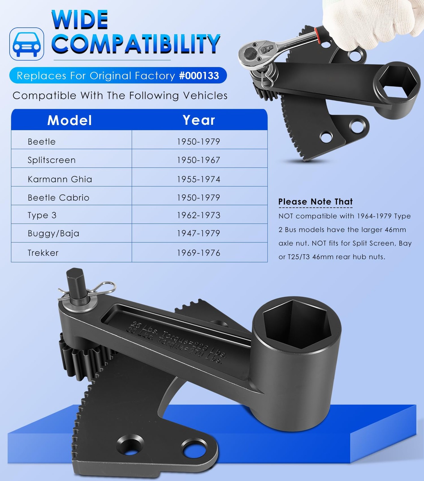 for Vw 36mm Axle Nut & Flywheel Gland Nut 000133 Torque Multiplier Leverage Tool