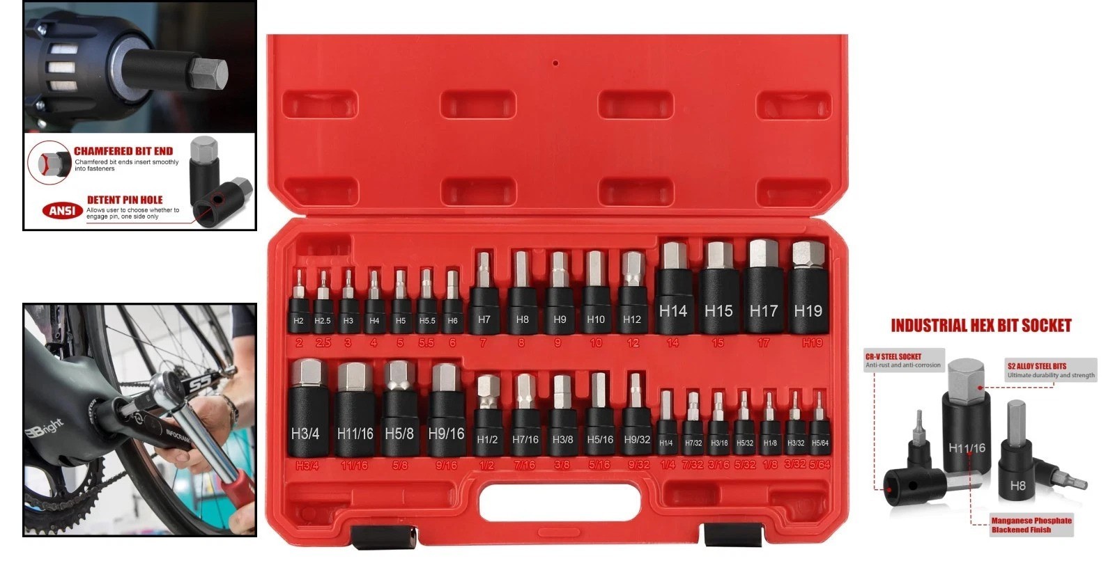 Versatile 32-Piece Allen Socket Set – 1/4″ 3/8″ 1/2″ Drives, Anti-Corrosion