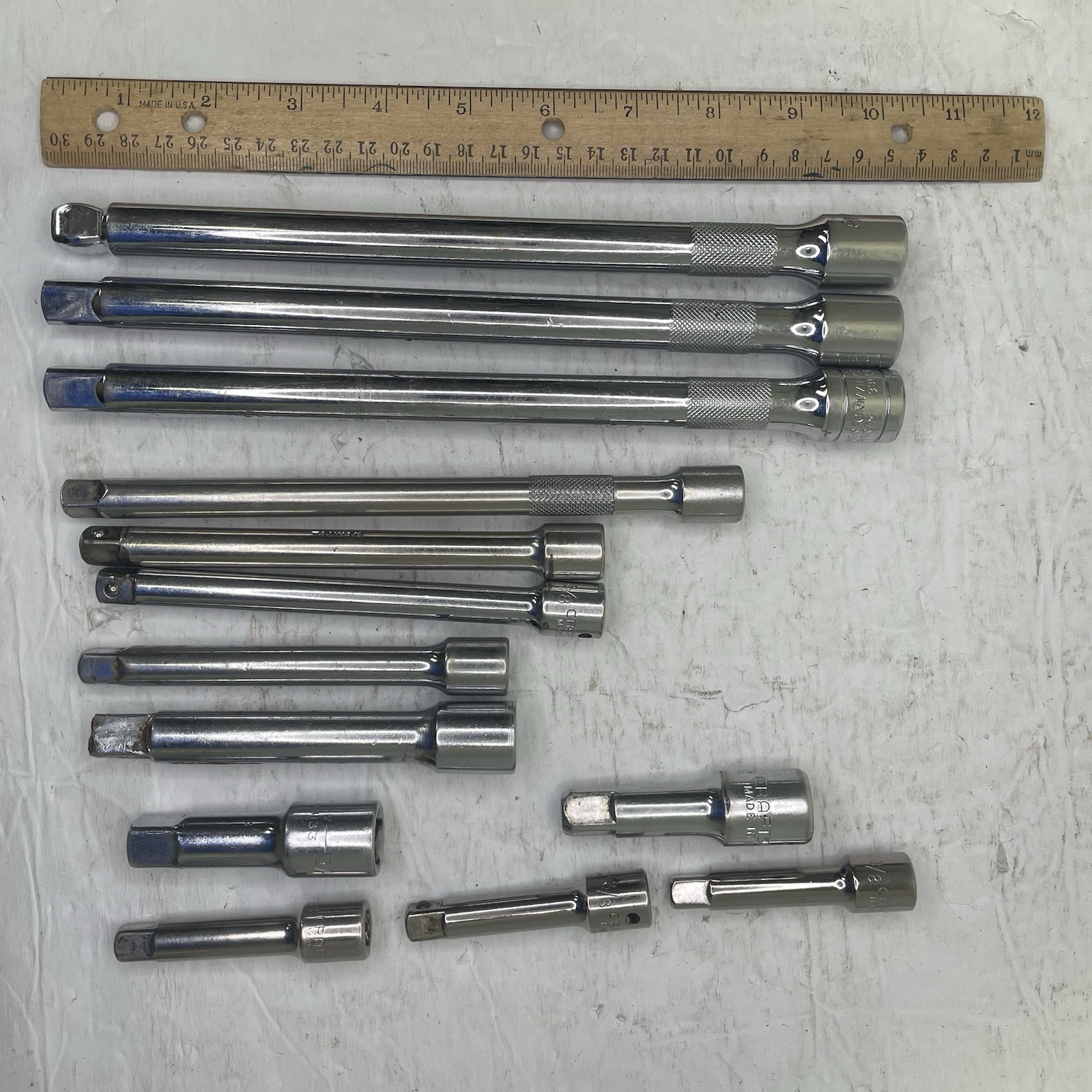 Ratchet Extensions Lot – 13pc – 3/8″ and 1/2″ Drives – 3″ to 10″ – Mixed Brands