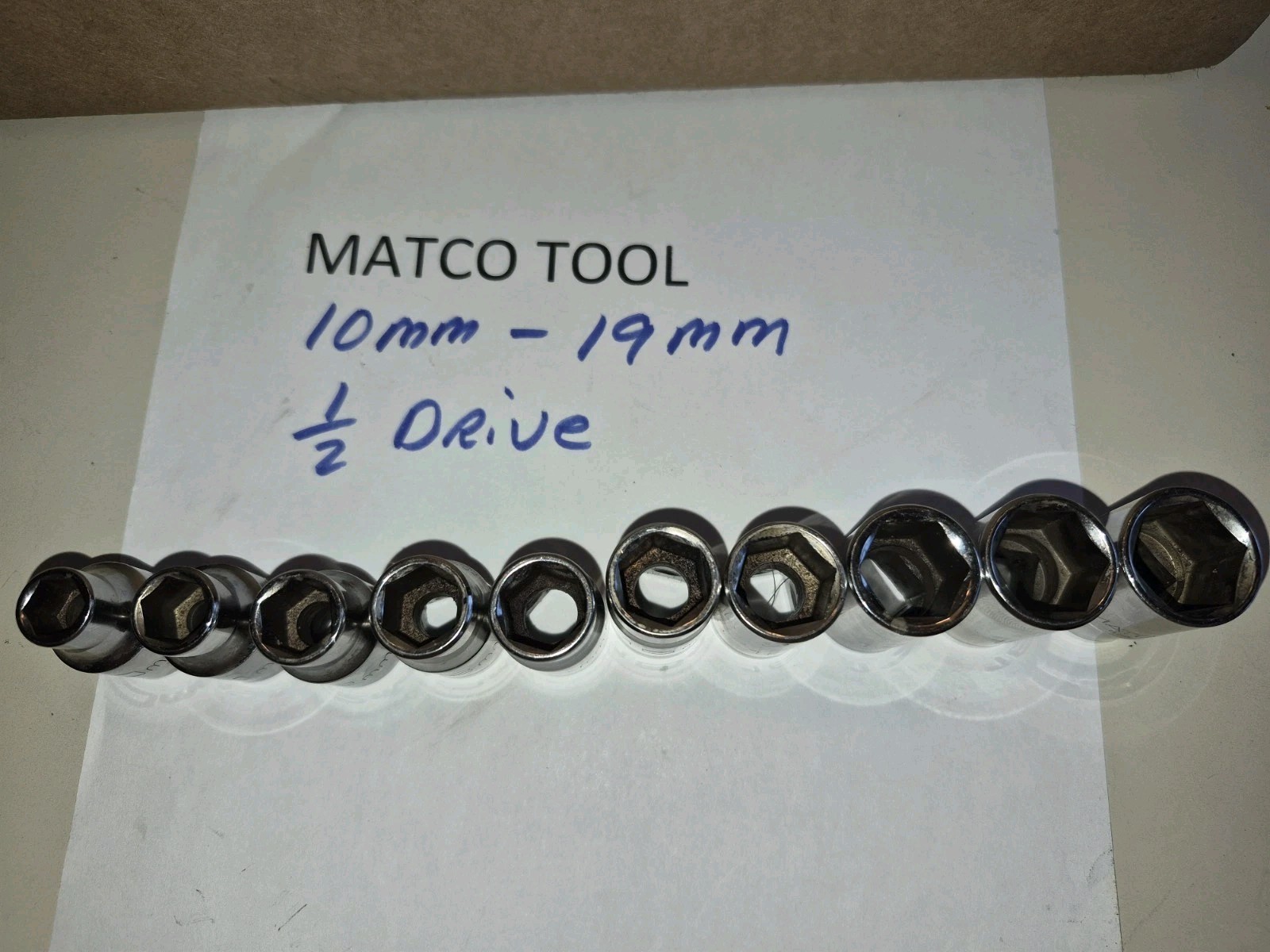 Matco 10 Piece 1/2 Drive Metric Socket Set Shallow Chrome 10=19mm