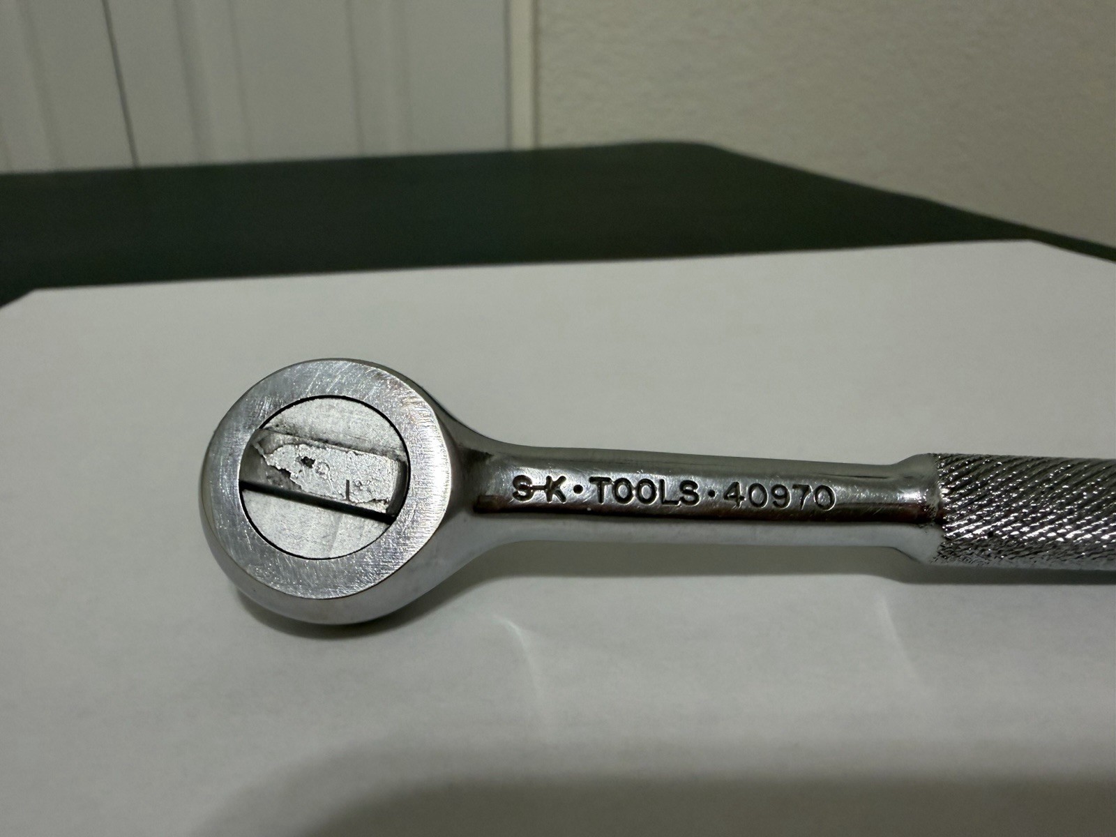 S-K Tools Chrome Ratchet 40970 USA 1/4″ Drive 4-1/2″ Knurled Handle