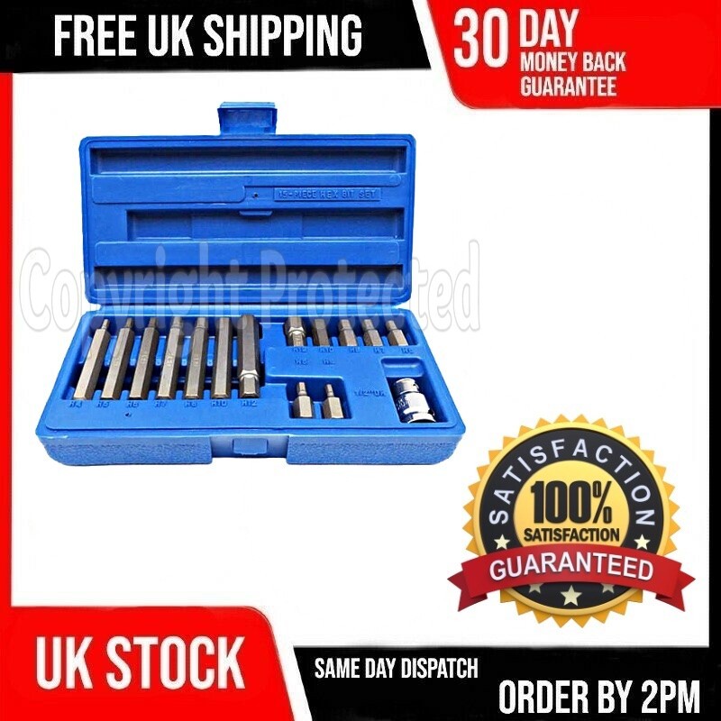15PC HEX KEY SET METRIC ASSORTED 1/2″ DRIVE ALLEN ALLAN ALAN WRENCH SOCKET BIT