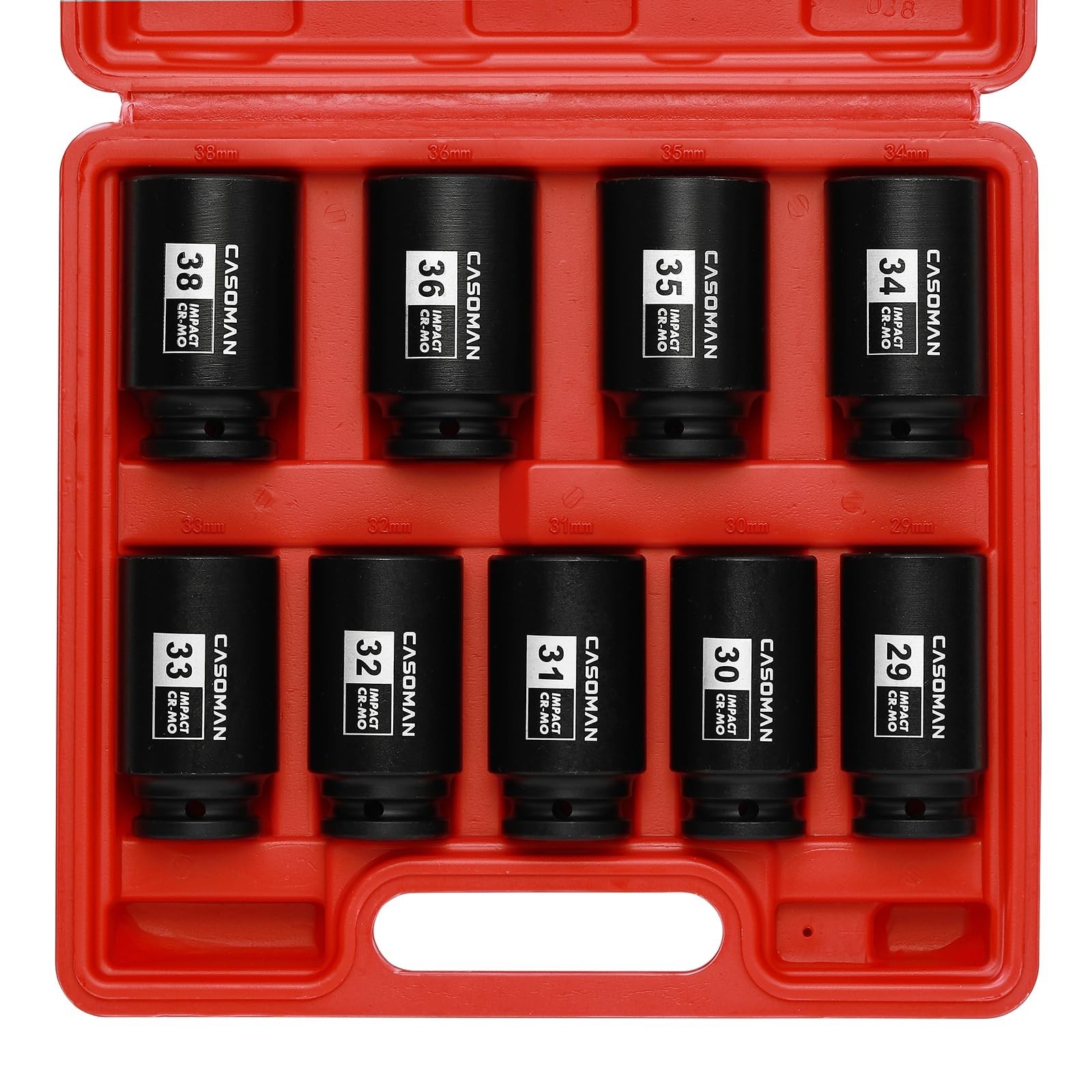 Large 1/2″ Drive Deep Impact Socket Set, 9-Piece, 6 Point, Metric 29mm-38mm, CR-