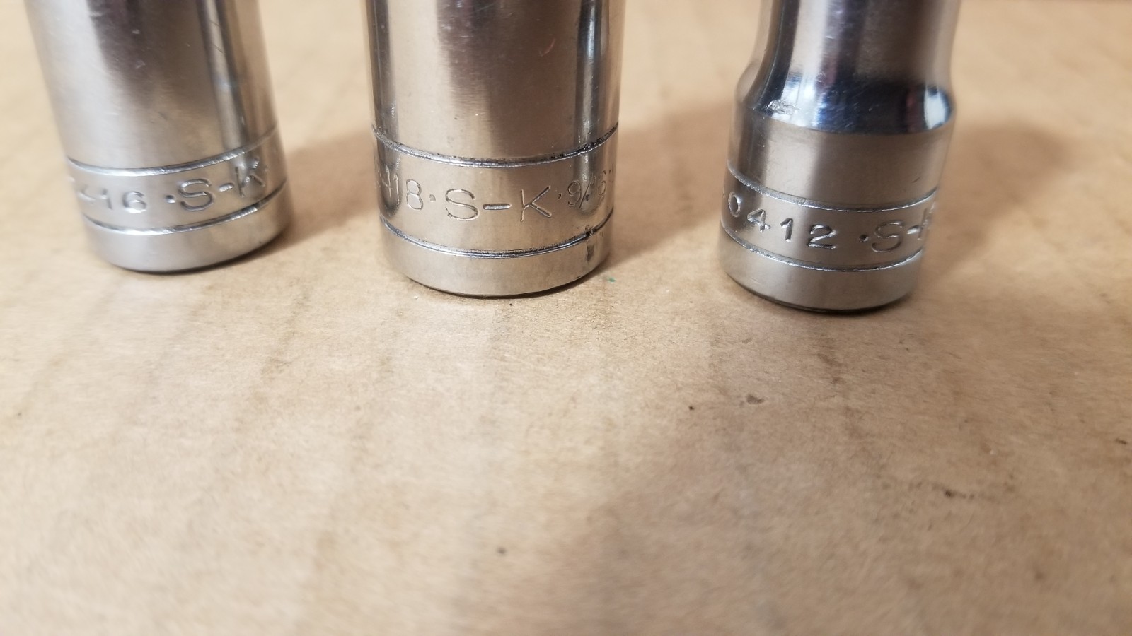 Vintage S-K USA 40418 9/16 & 40416 1/2 & 40412 3/8 6-Point Sockets VGC