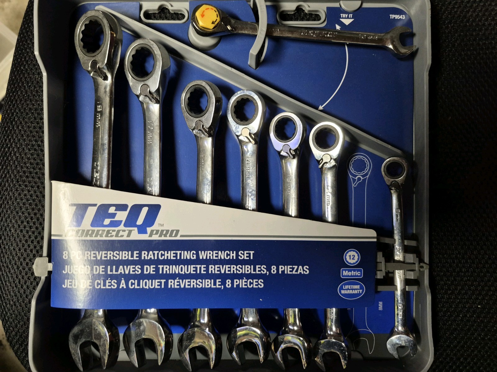 TEQ Correct Pro Metric Ratcheting Wrench Set Reversible Combination Head 8 Piece